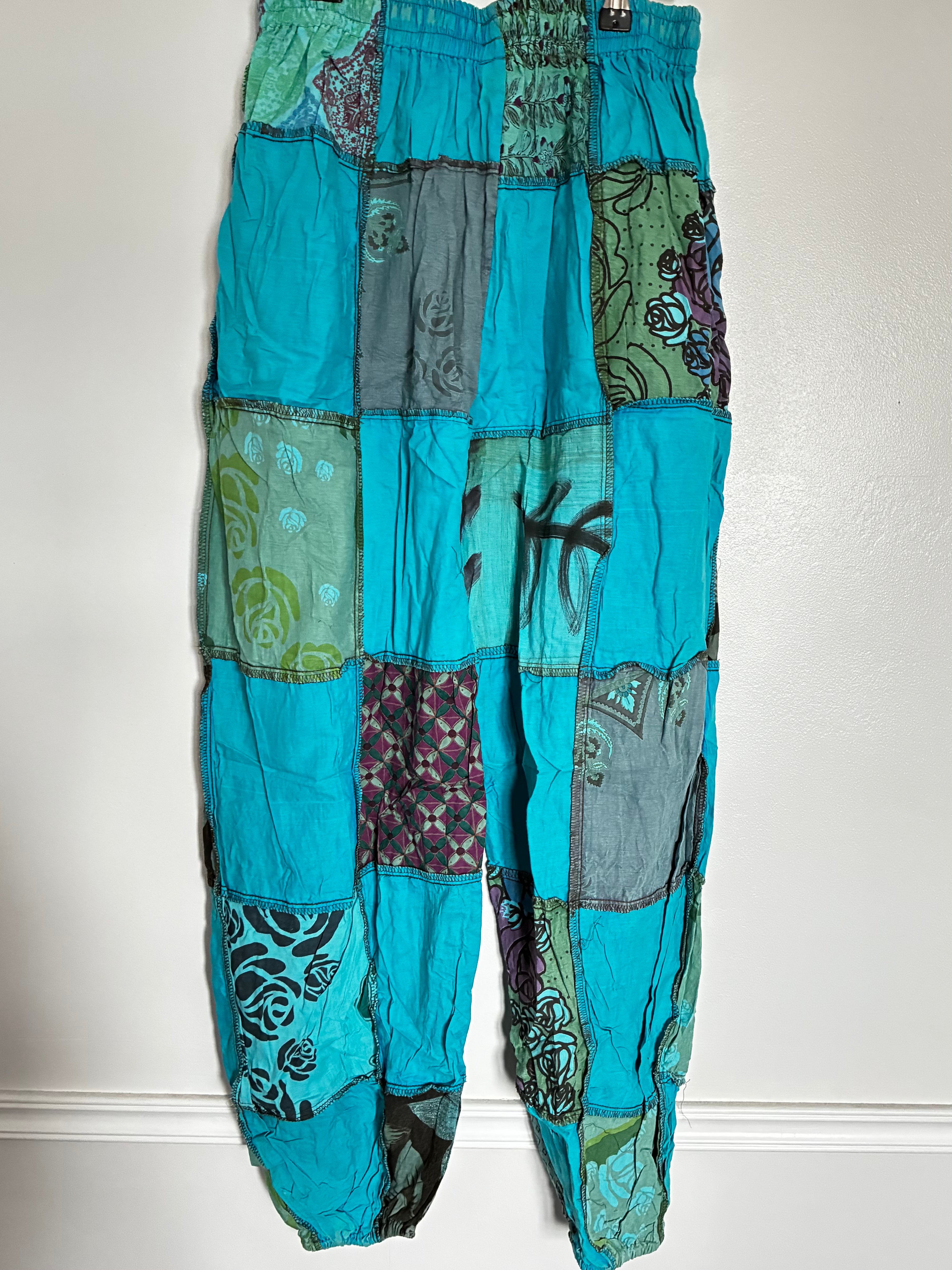 Turquoise Patchwork Overlock Trousers