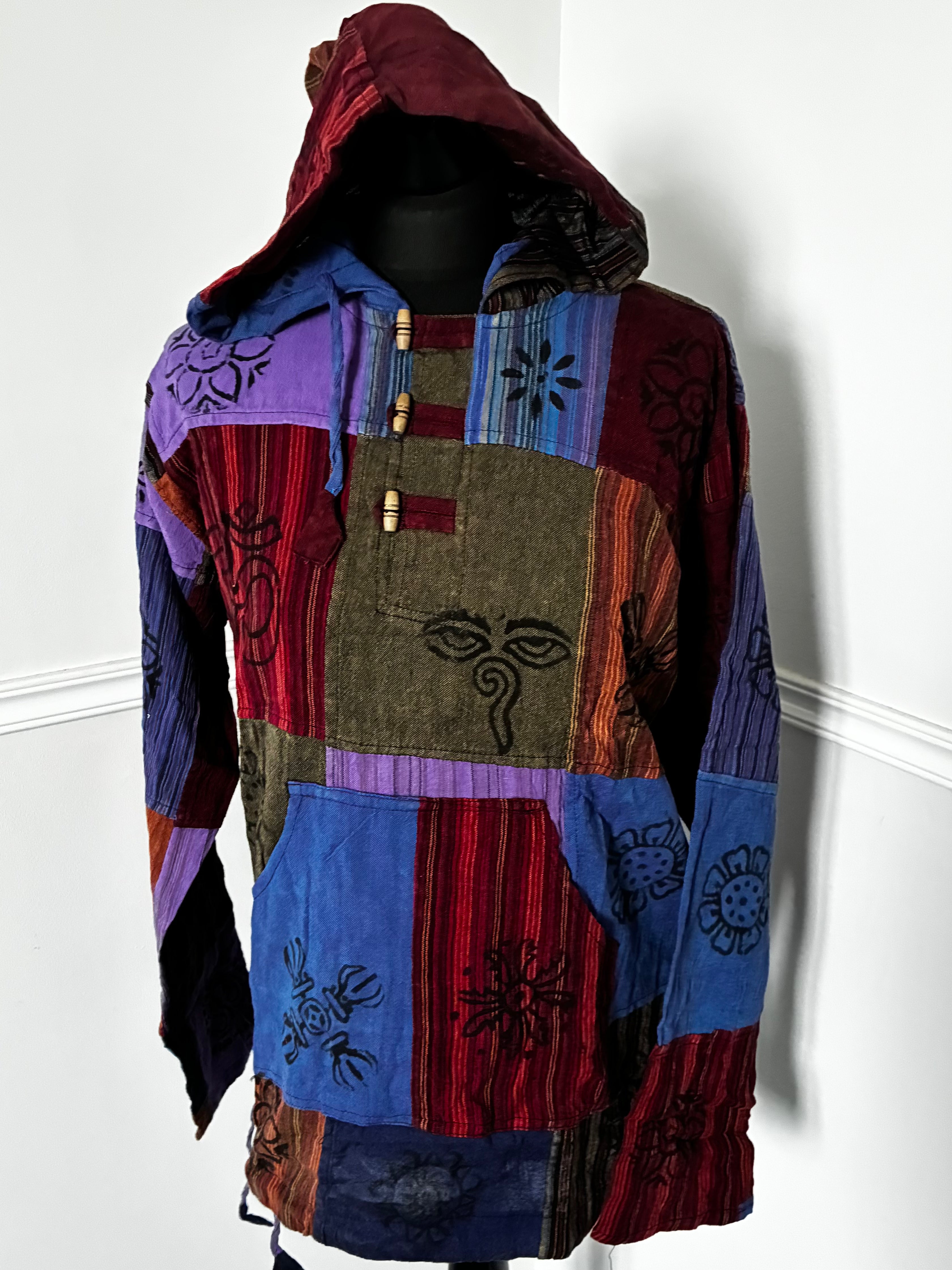 Patchwork Multi Hooded Shirt, M