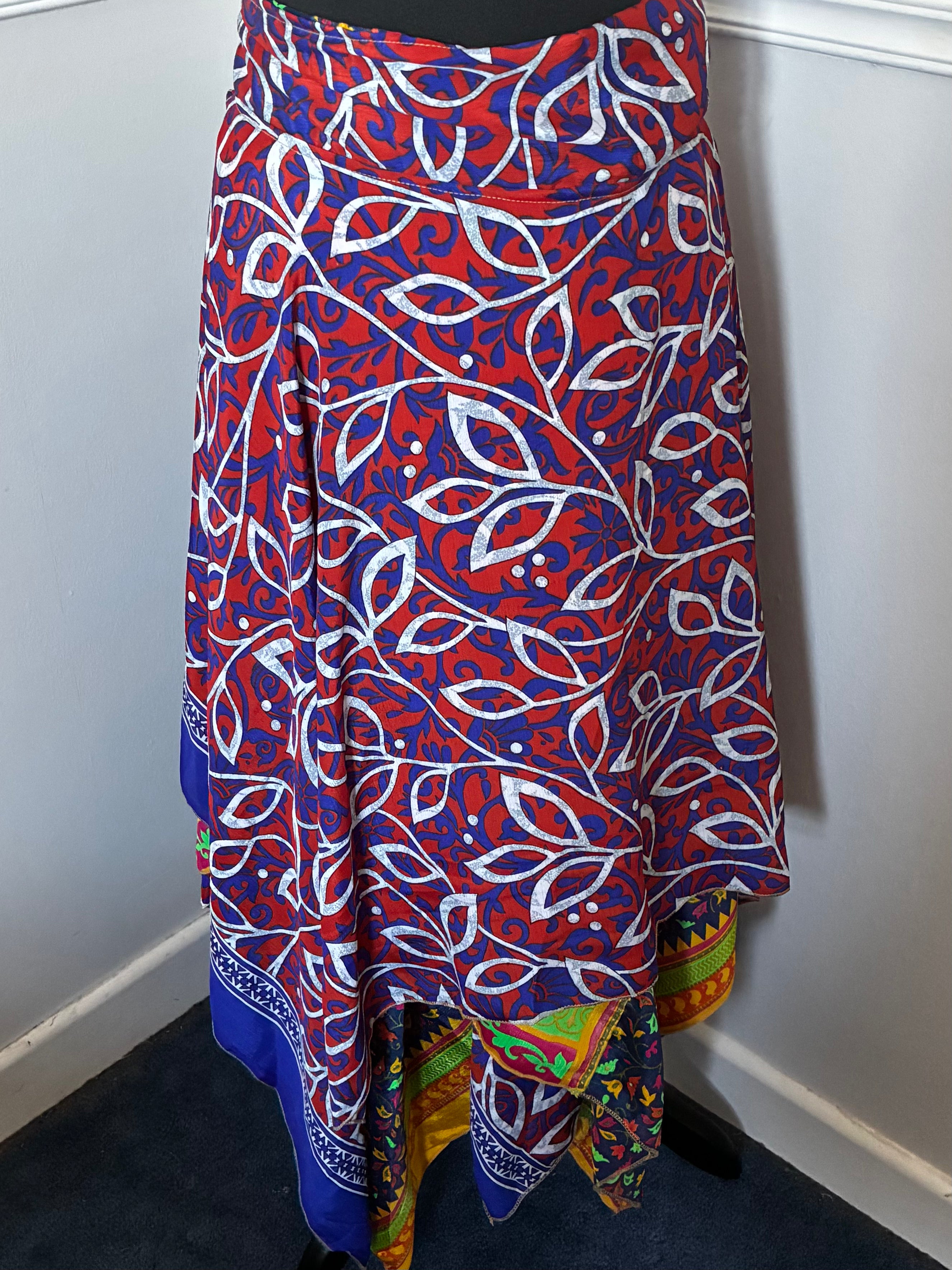 Recycled Saree Reversible Wrap Skirt with Pixie Hem