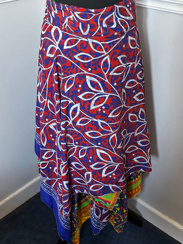 Recycled Saree Reversible Wrap Skirt with Pixie Hem