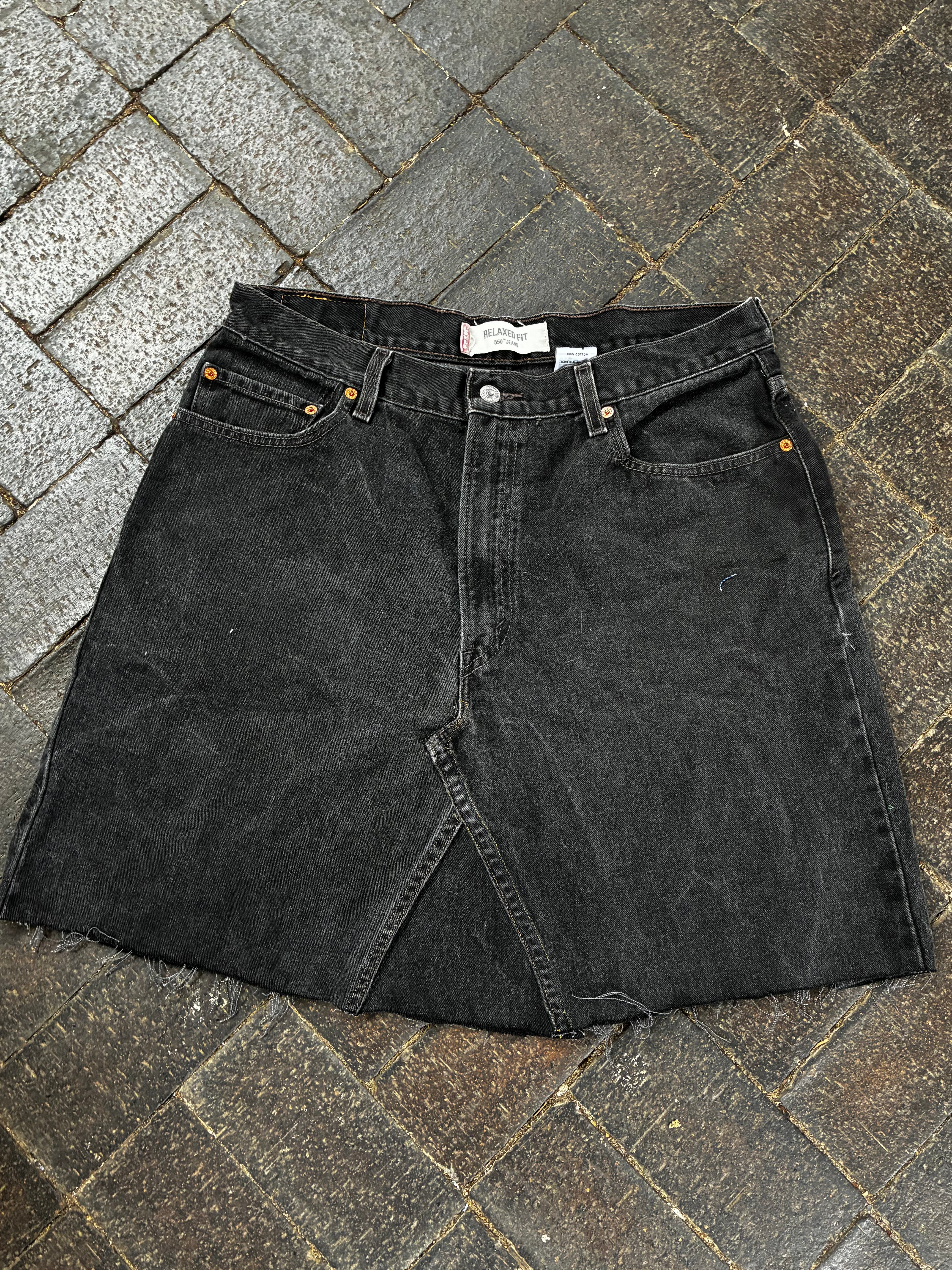 Vintage Up-cycled Levi's 550 Skirt, Black, Size 16