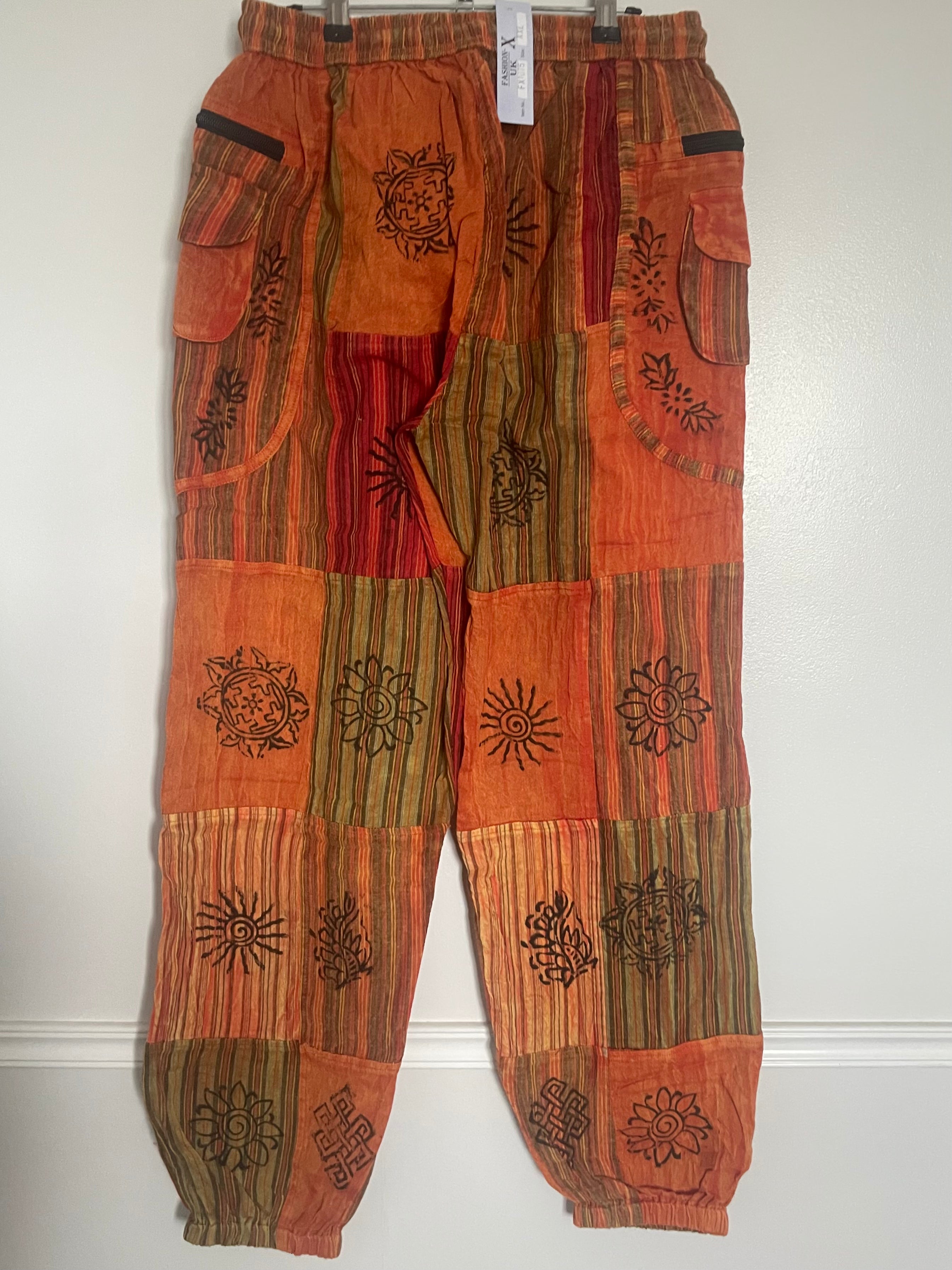 Patchwork Zip Pocket Trousers, XXL