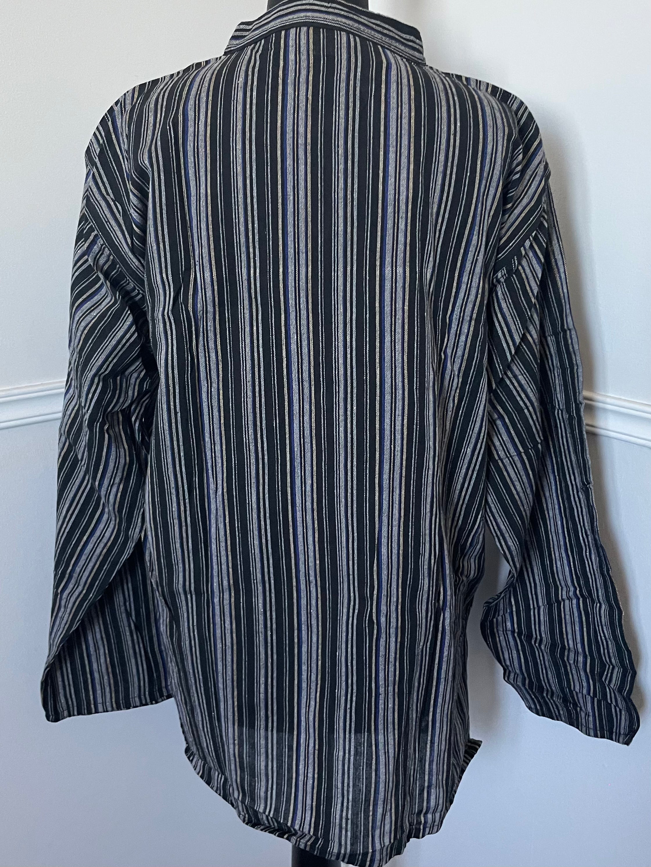 Black/blue Stripe Cotton Shirt, XL