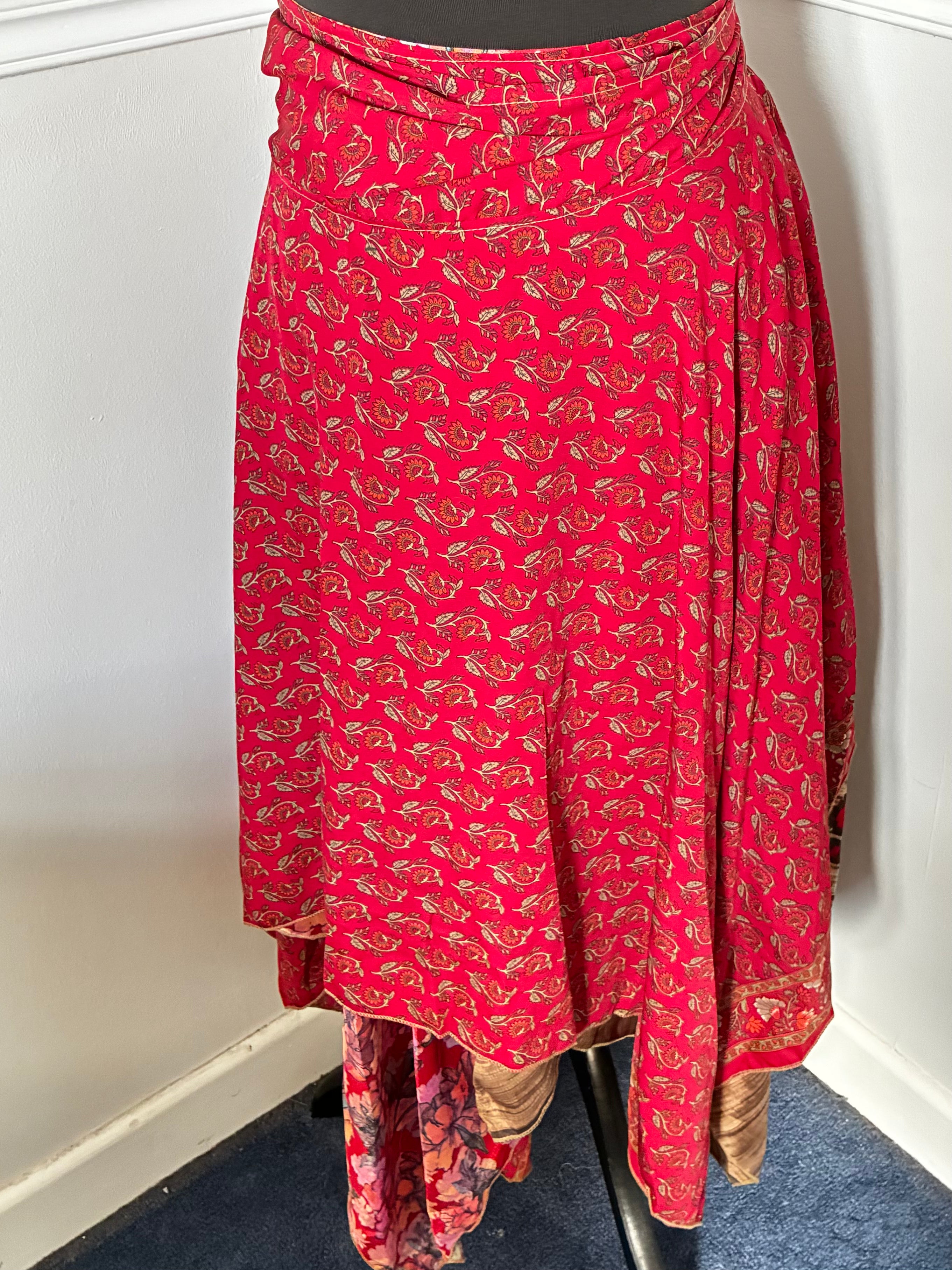 Recycled Saree Reversible Wrap Skirt With Pixie Hem