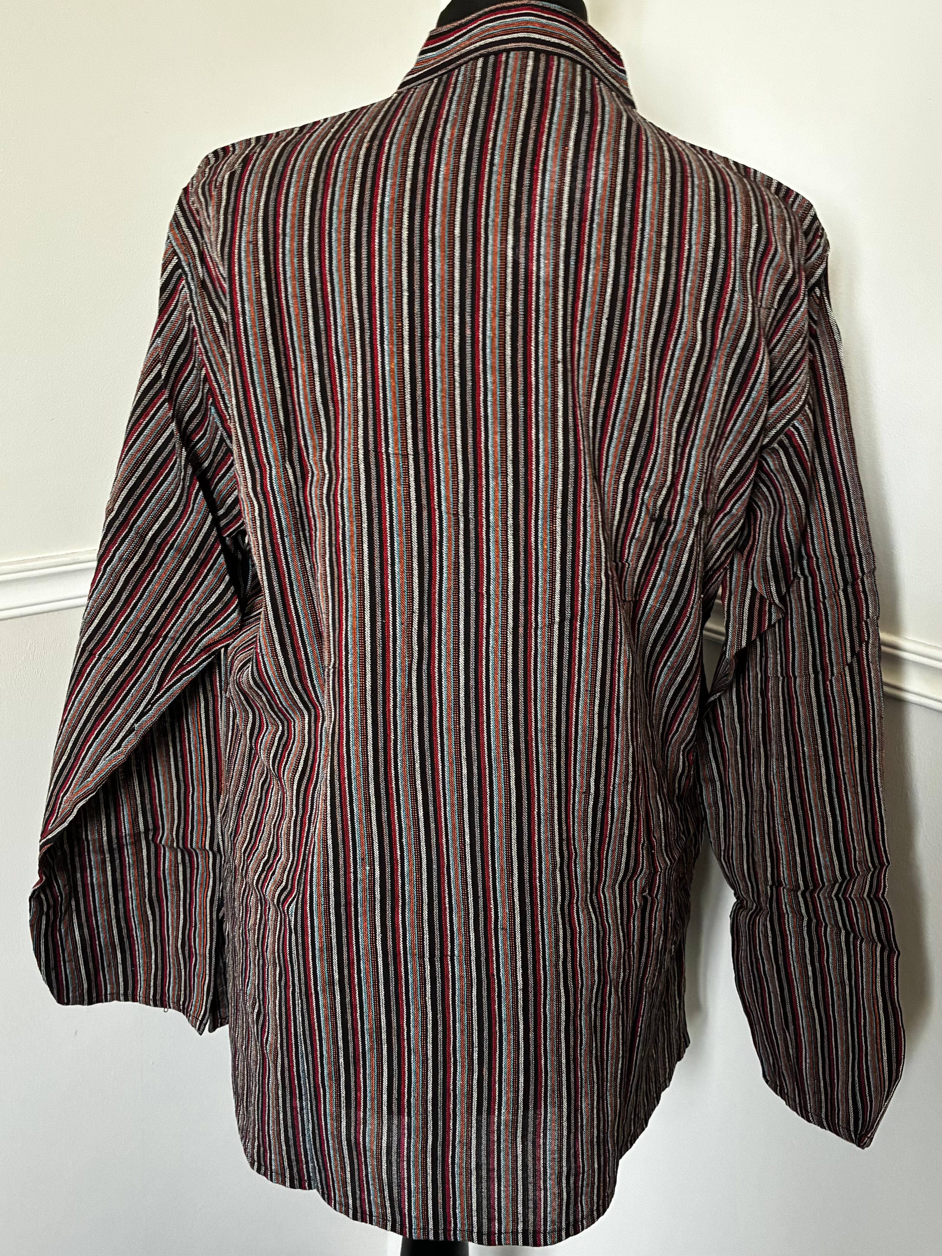 Red/Orange/Black Striped Cotton Shirt, L