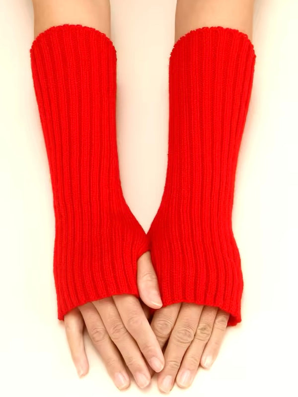 Red Long Sleeve Knit Fingerless Gloves