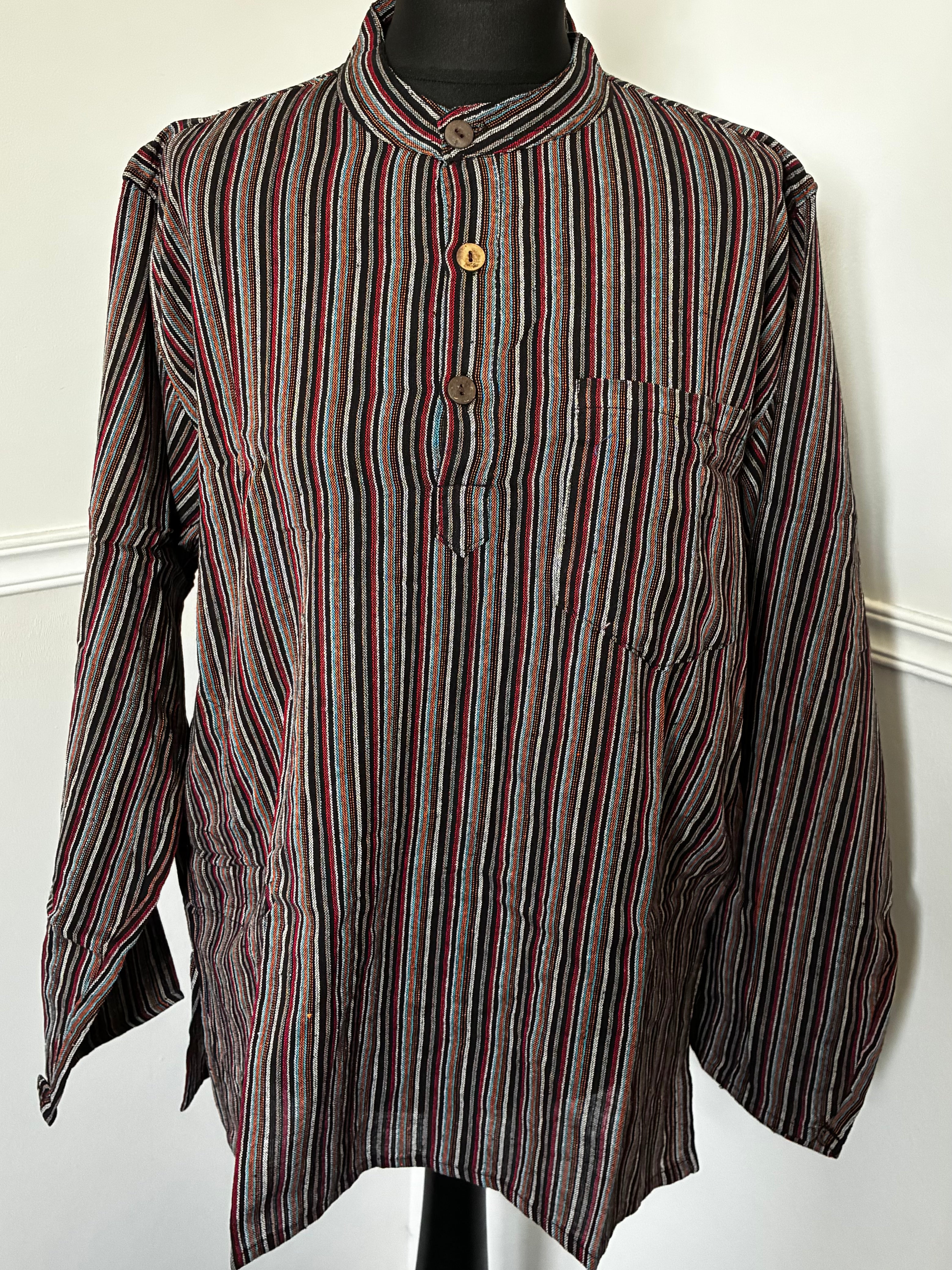 Red/Orange/Black Striped Cotton Shirt, L