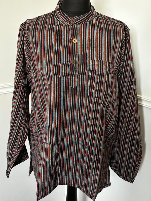 Red/Orange/Black Striped Cotton Shirt, L