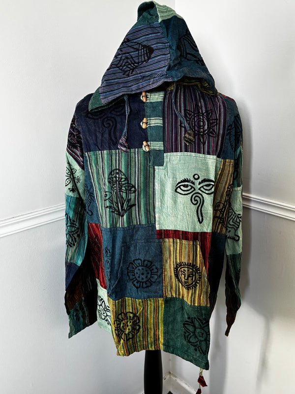 Patchwork Multi Hooded Shirt, XL