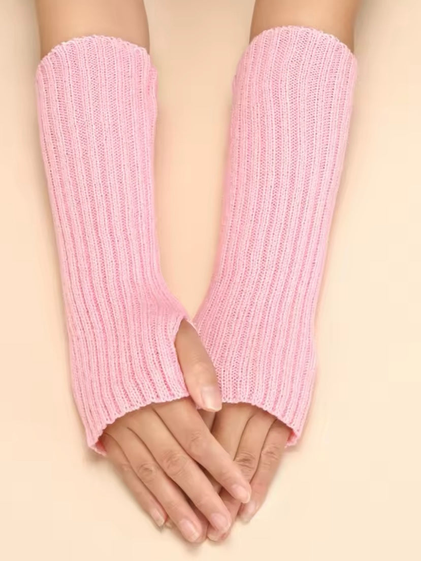 Light Pink Long Sleeve Knit Fingerless Gloves