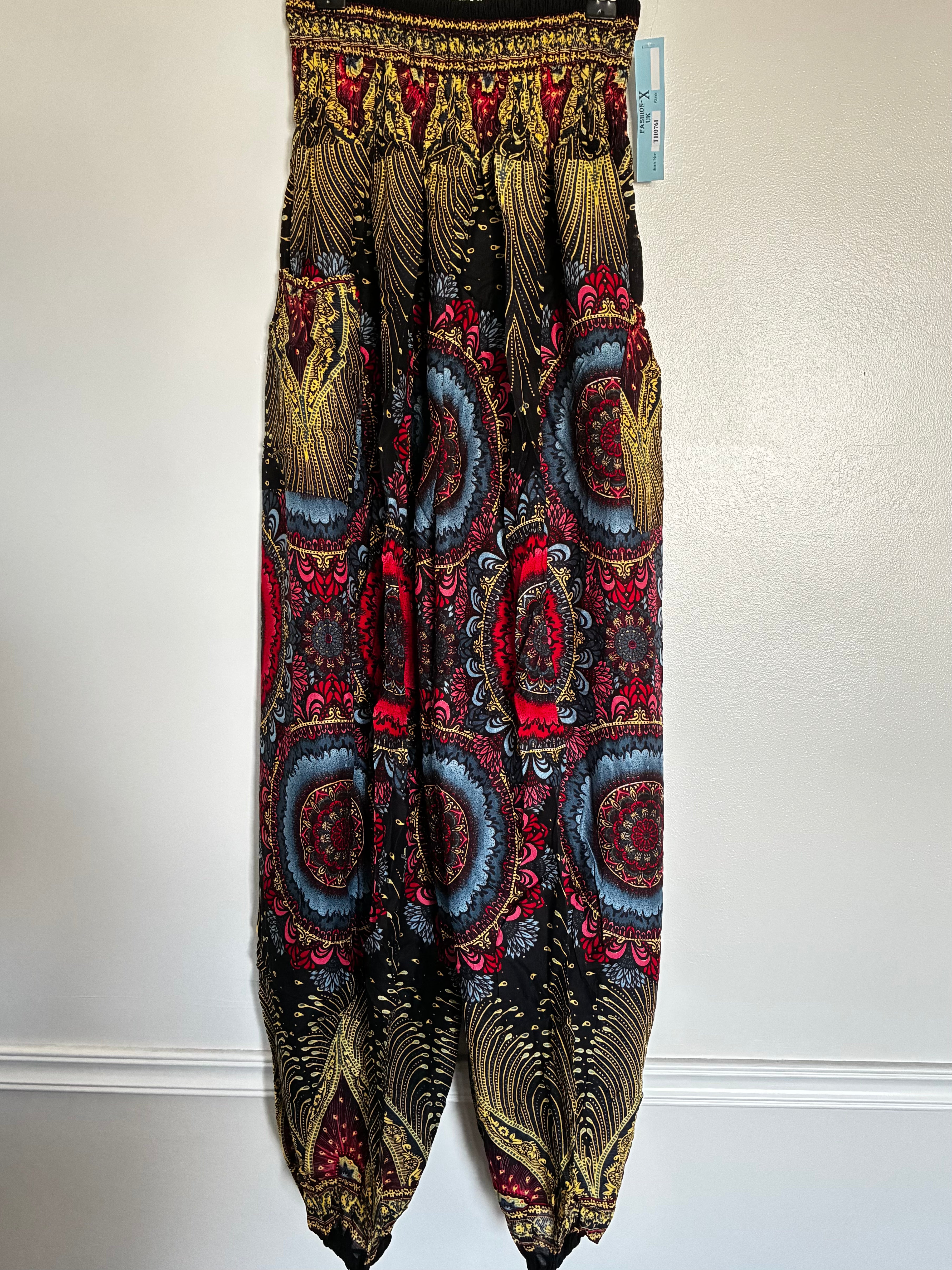 Red/gold Swirl Harem Trousers