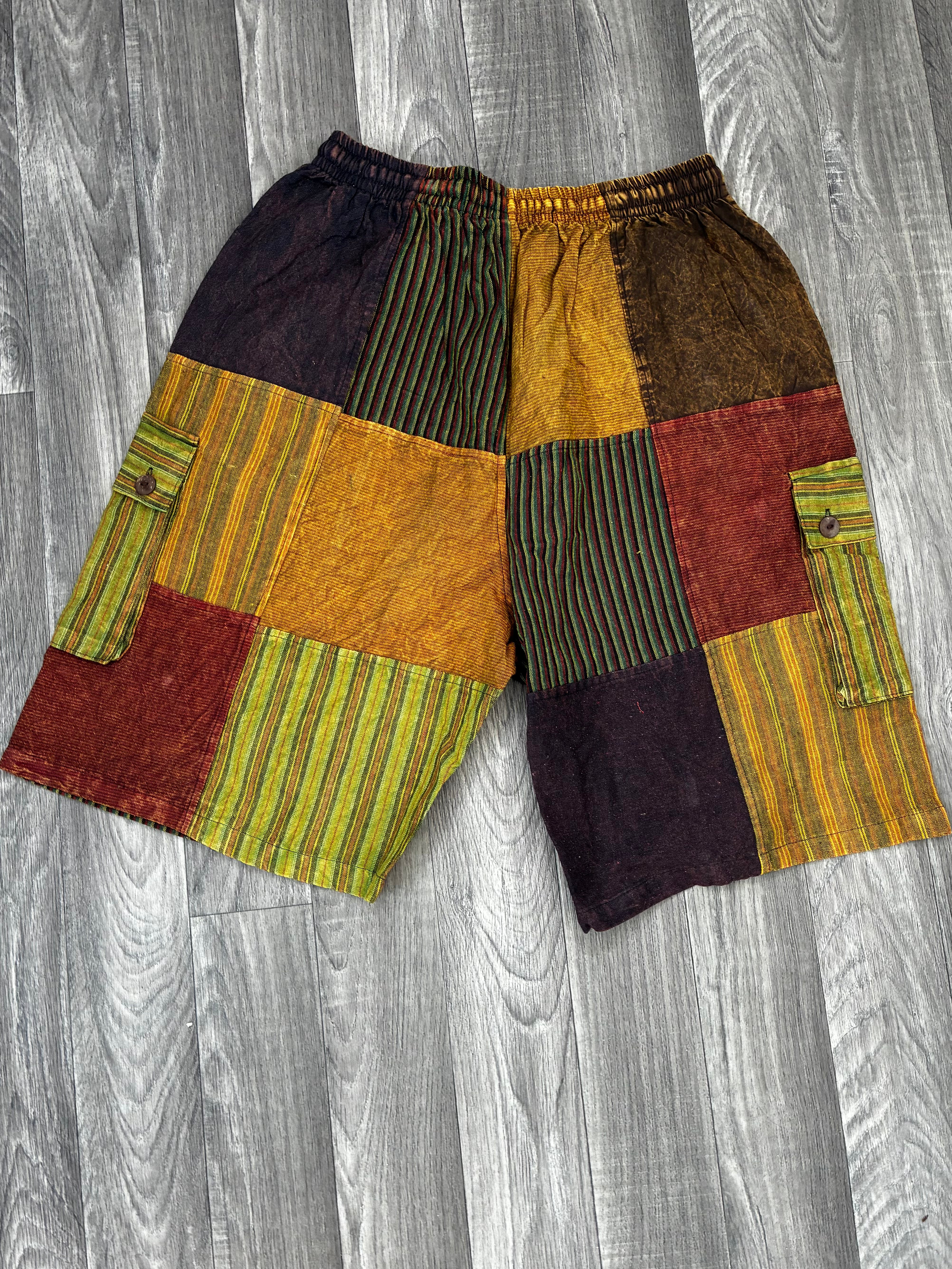 Multi Patchwork Cargo Shorts, L/XL
