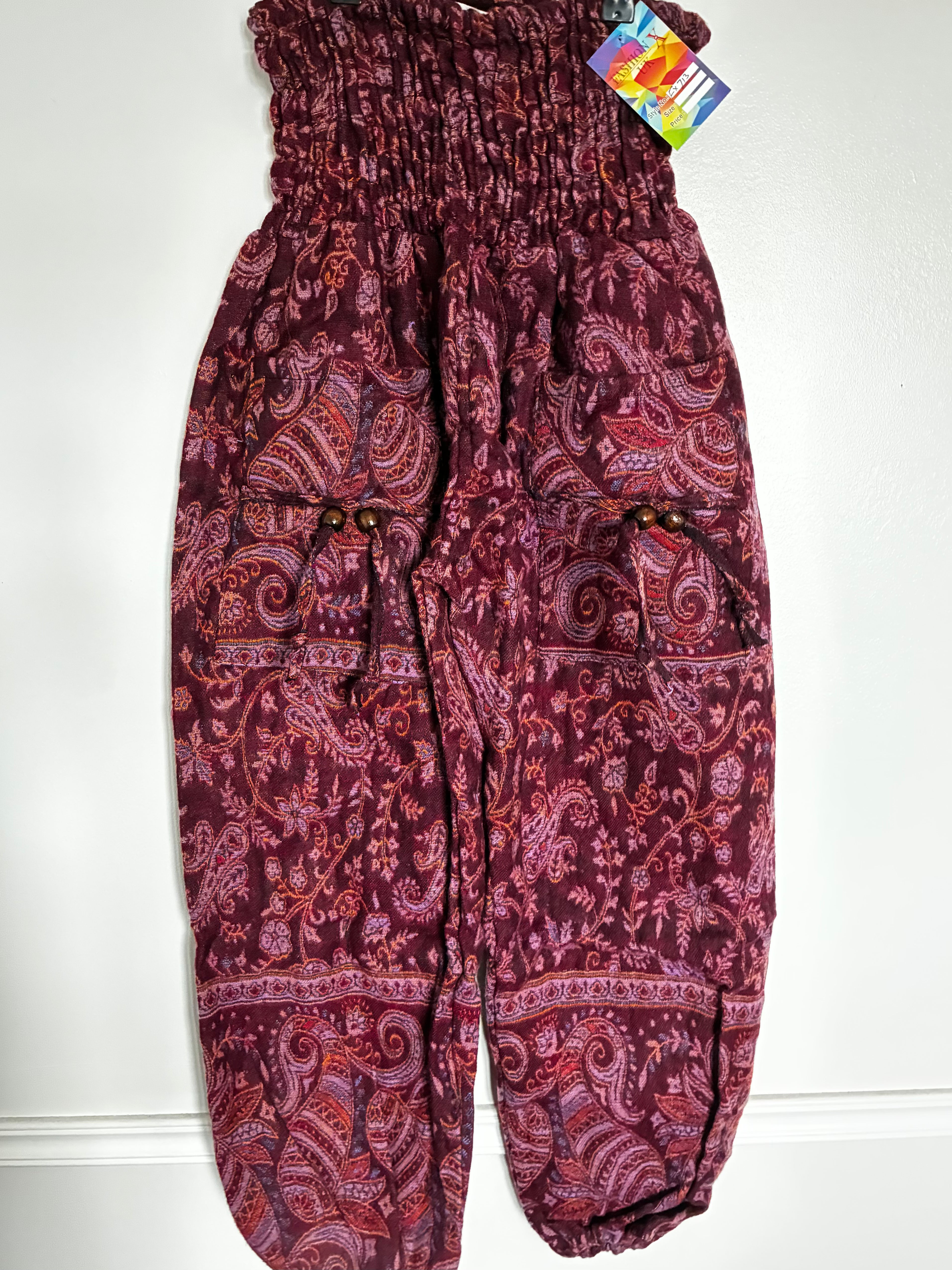 Fluffy Burgundy Paisley Cashmelon Trousers, 26-48" Waist