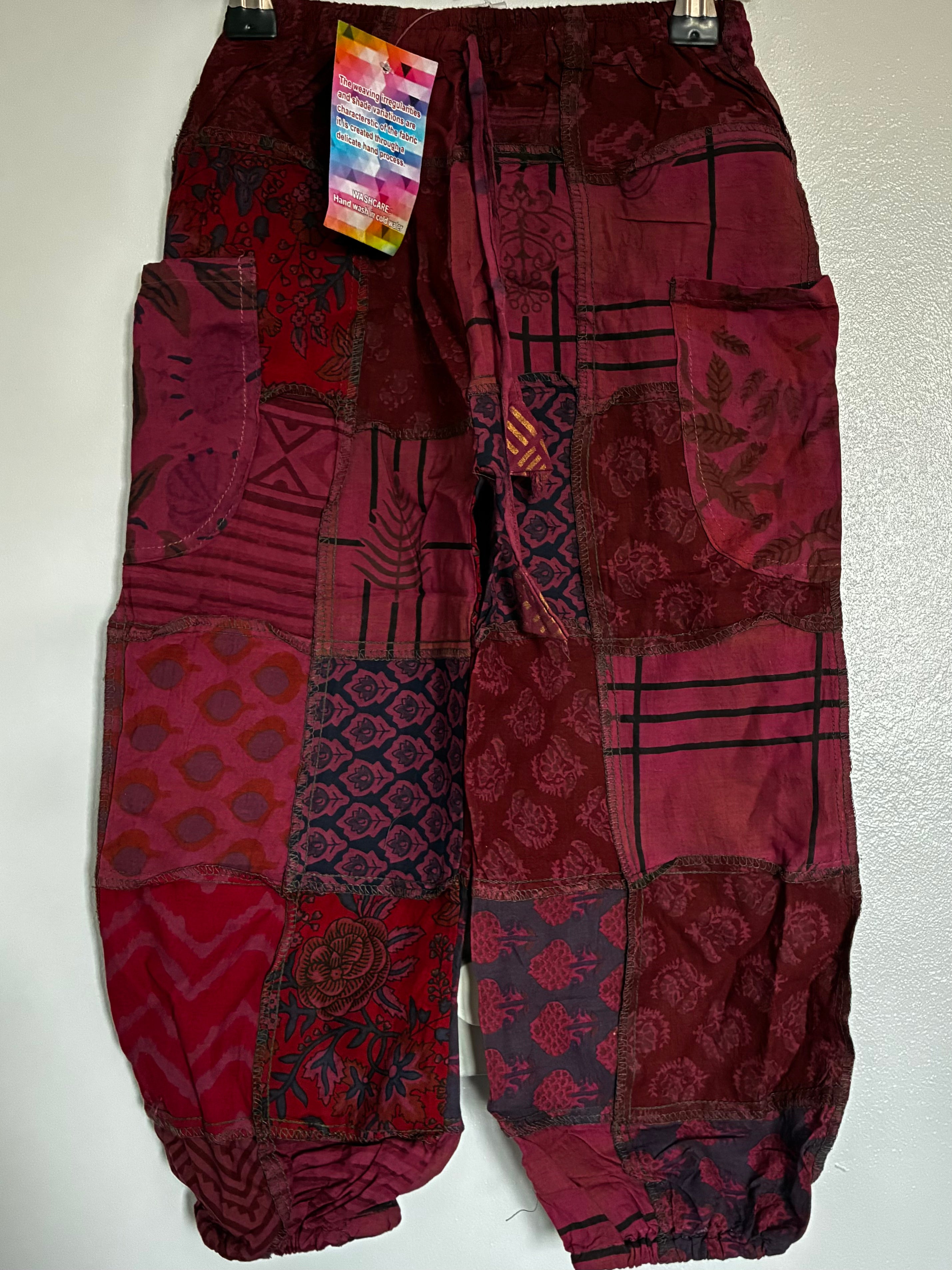 Burgundy Patchwork Harem Trousers, S