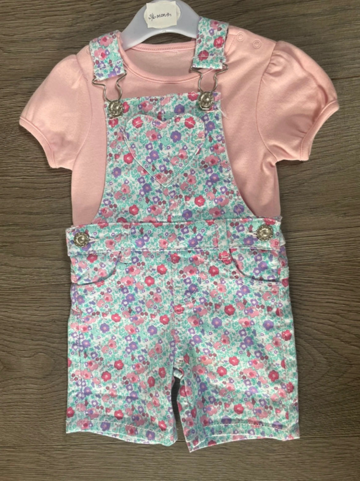 2 piece flower short dungaree set (3-6 months)