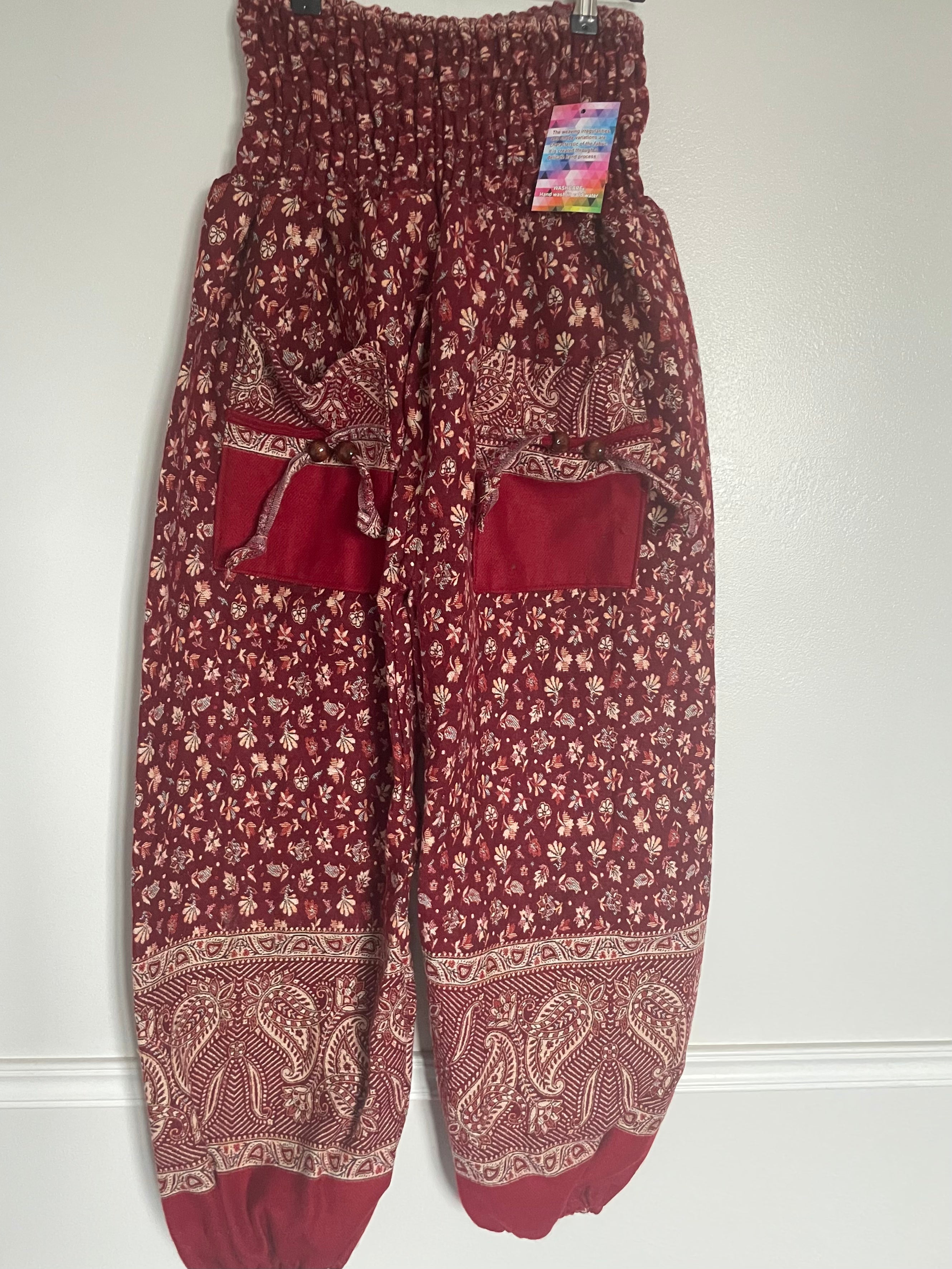 Snuggly Red Flower Cashmelon Trousers, 24-46” Waist