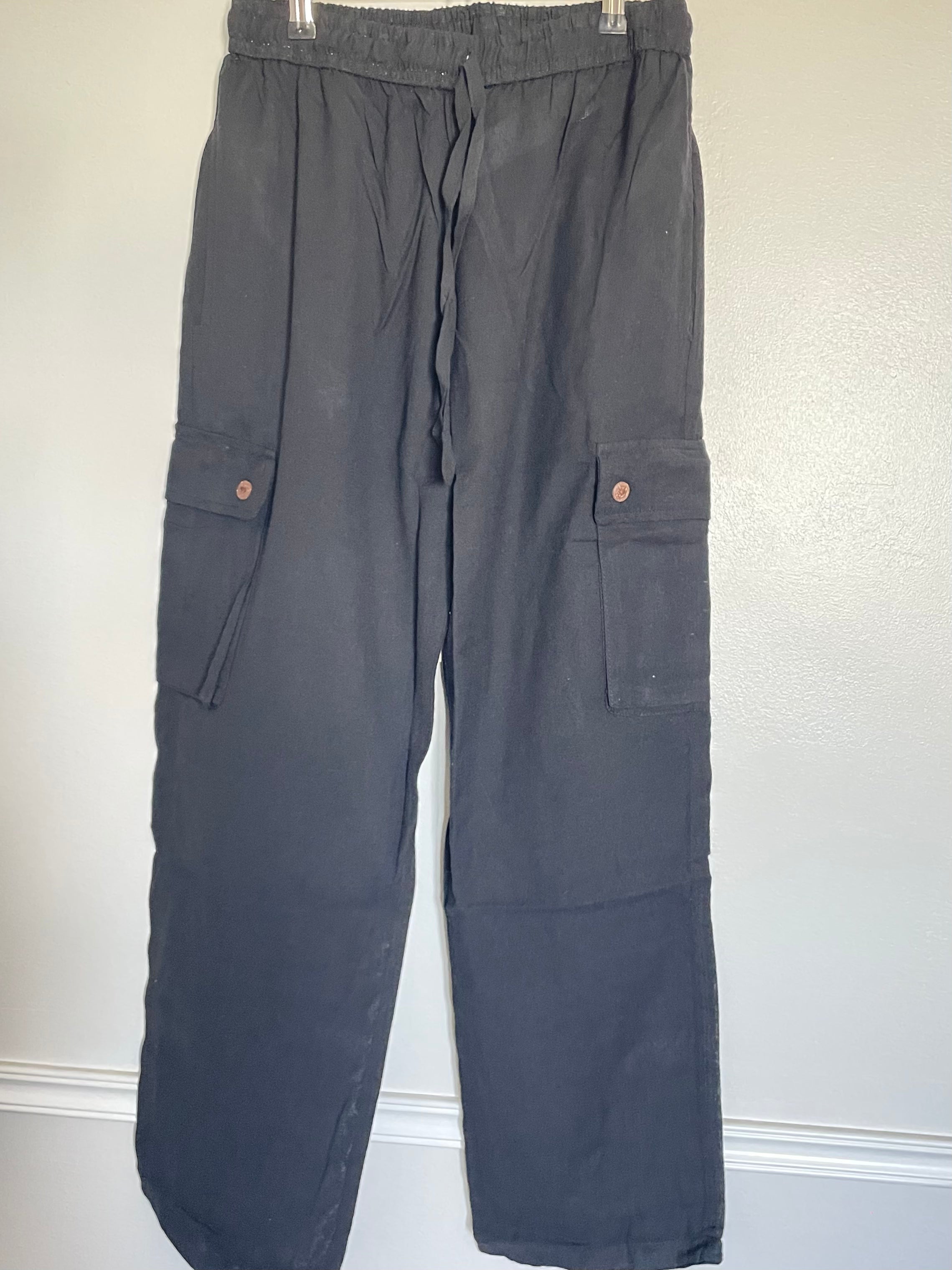 Black Cotton Cargo Trousers, S/M