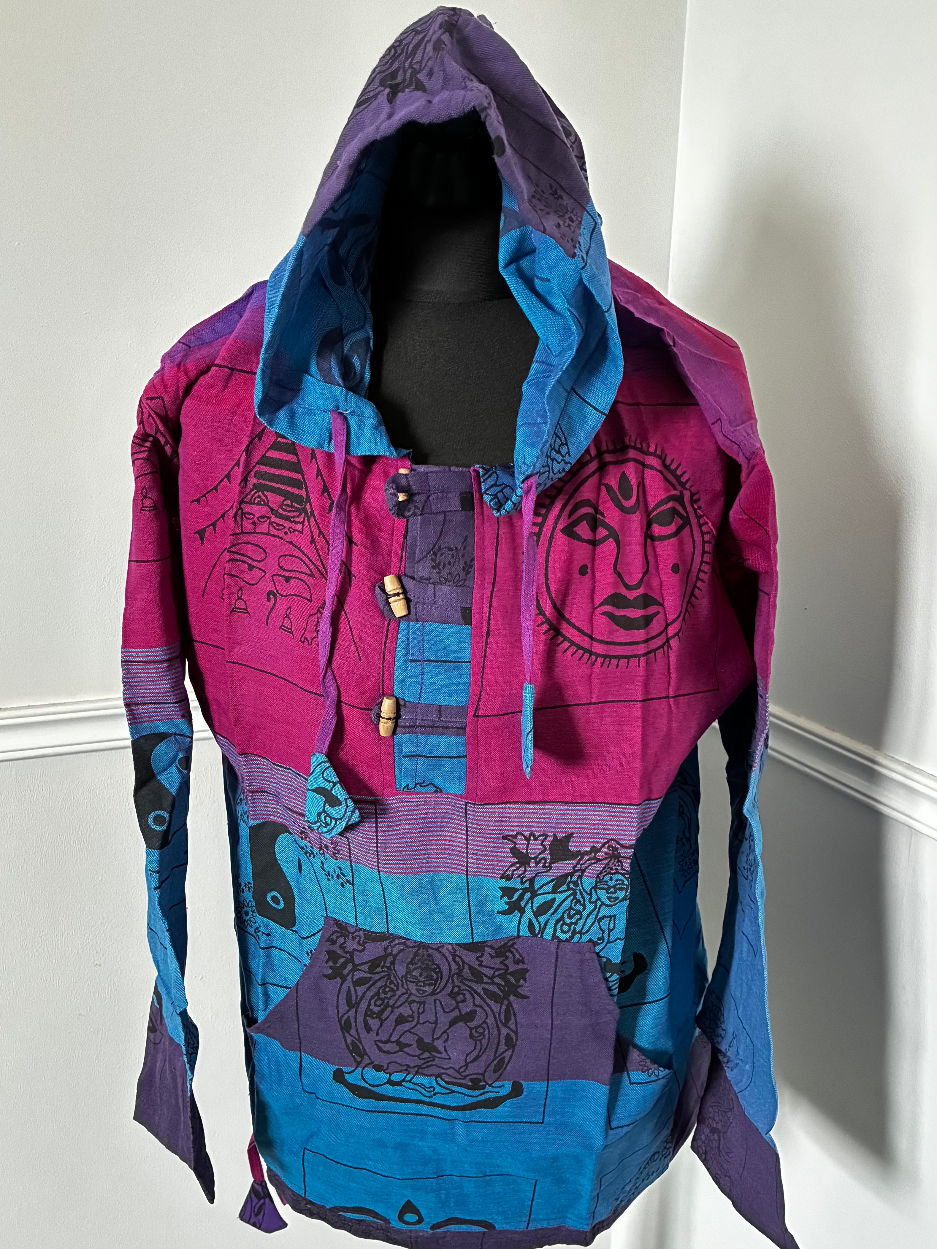 Patchwork Multi Hooded Shirt, XXL