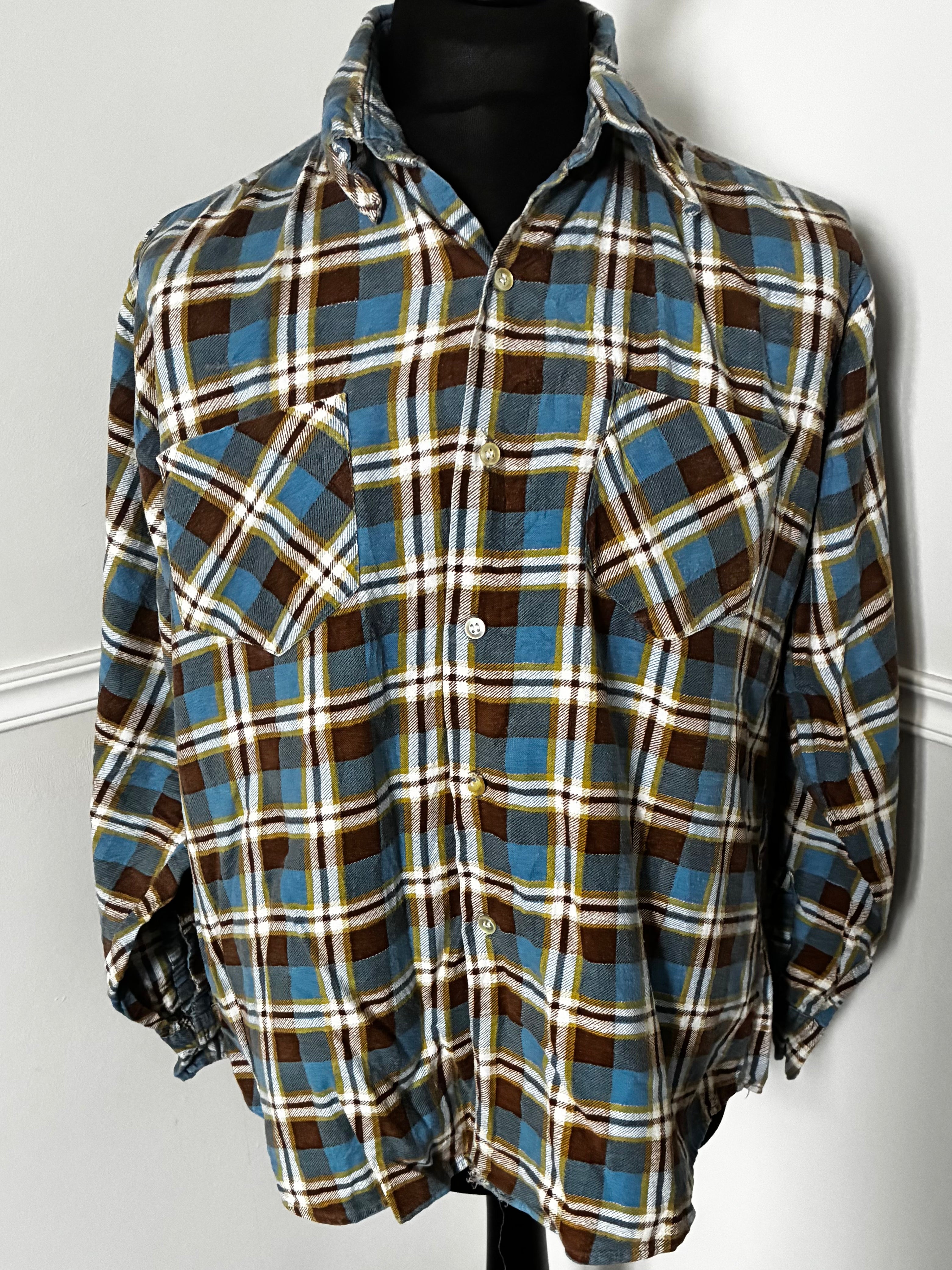 Thin Blue/Brown Checked Flannel, 50" chest