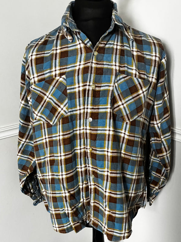 Thin Blue/Brown Checked Flannel, 50" chest
