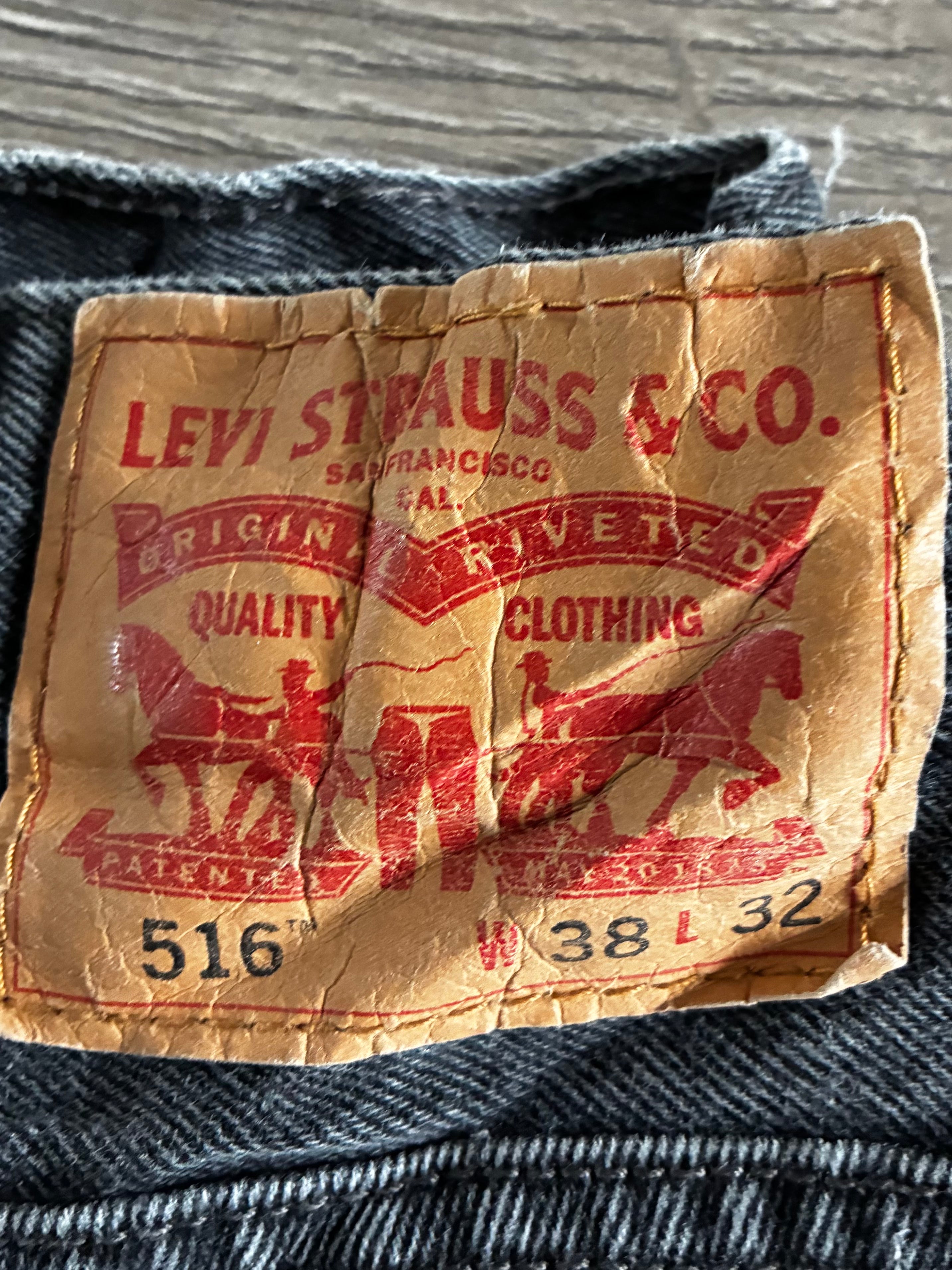 Vintage Levi's 516, Black, Label - W38, L32, Actual Size - W37 L31