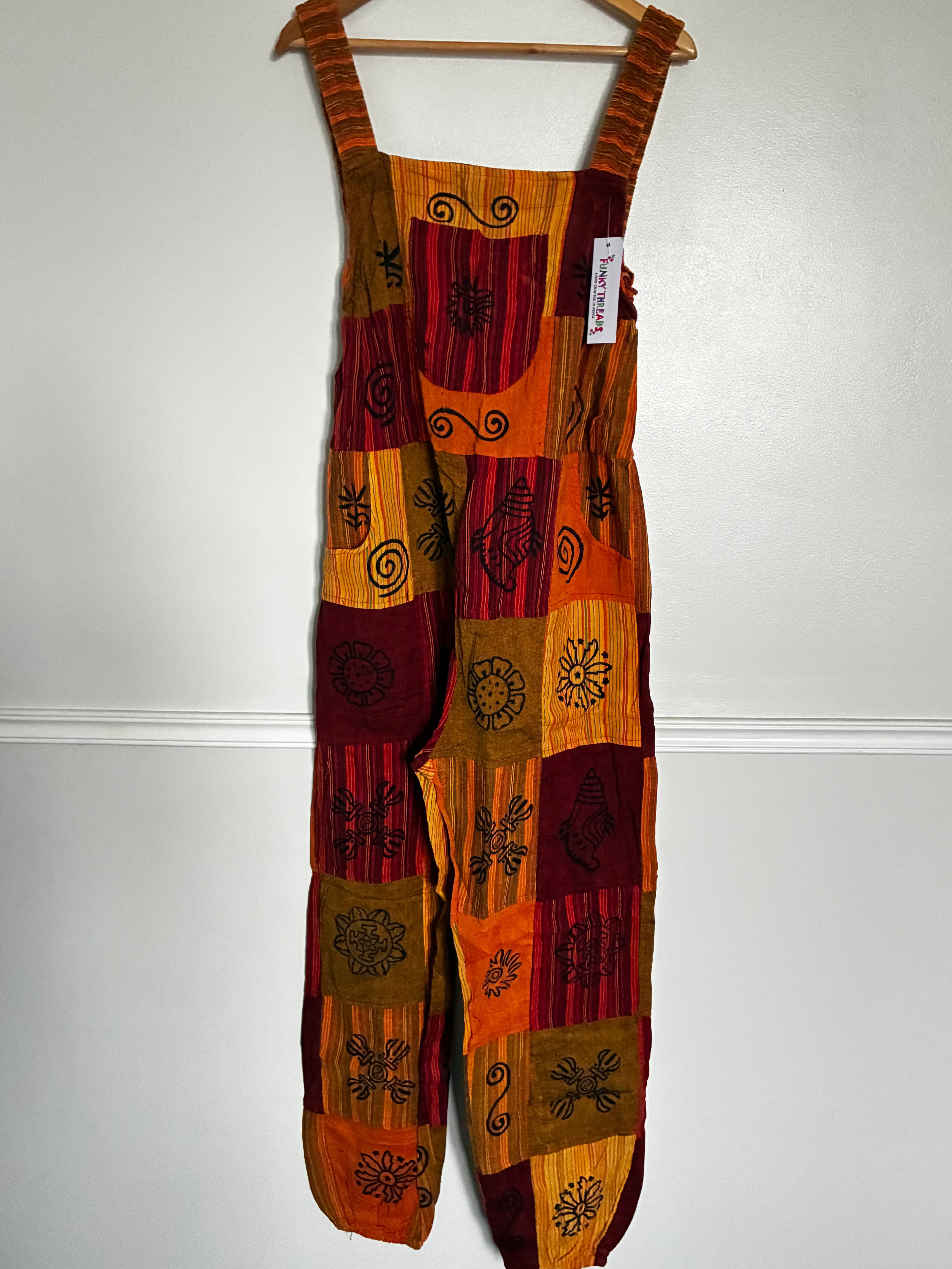 Orange/Red Patch Dungarees, one size