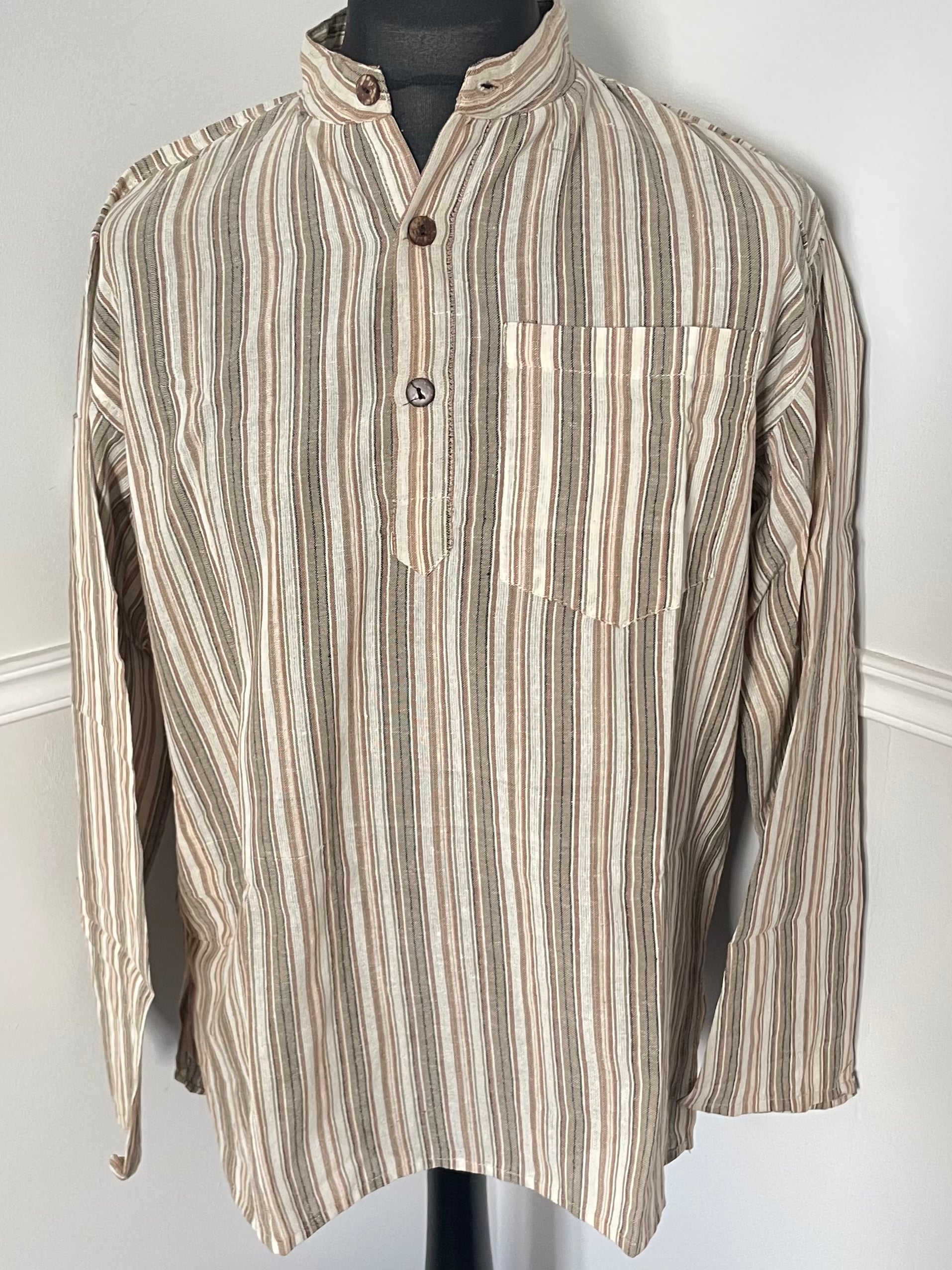 Beige Stripe Cotton Shirt, S/M