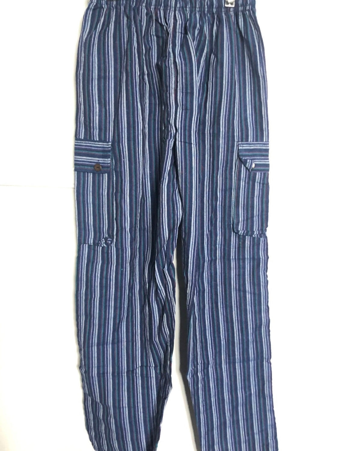 Purple/Blue Striped Cotton Cargo Trousers, L