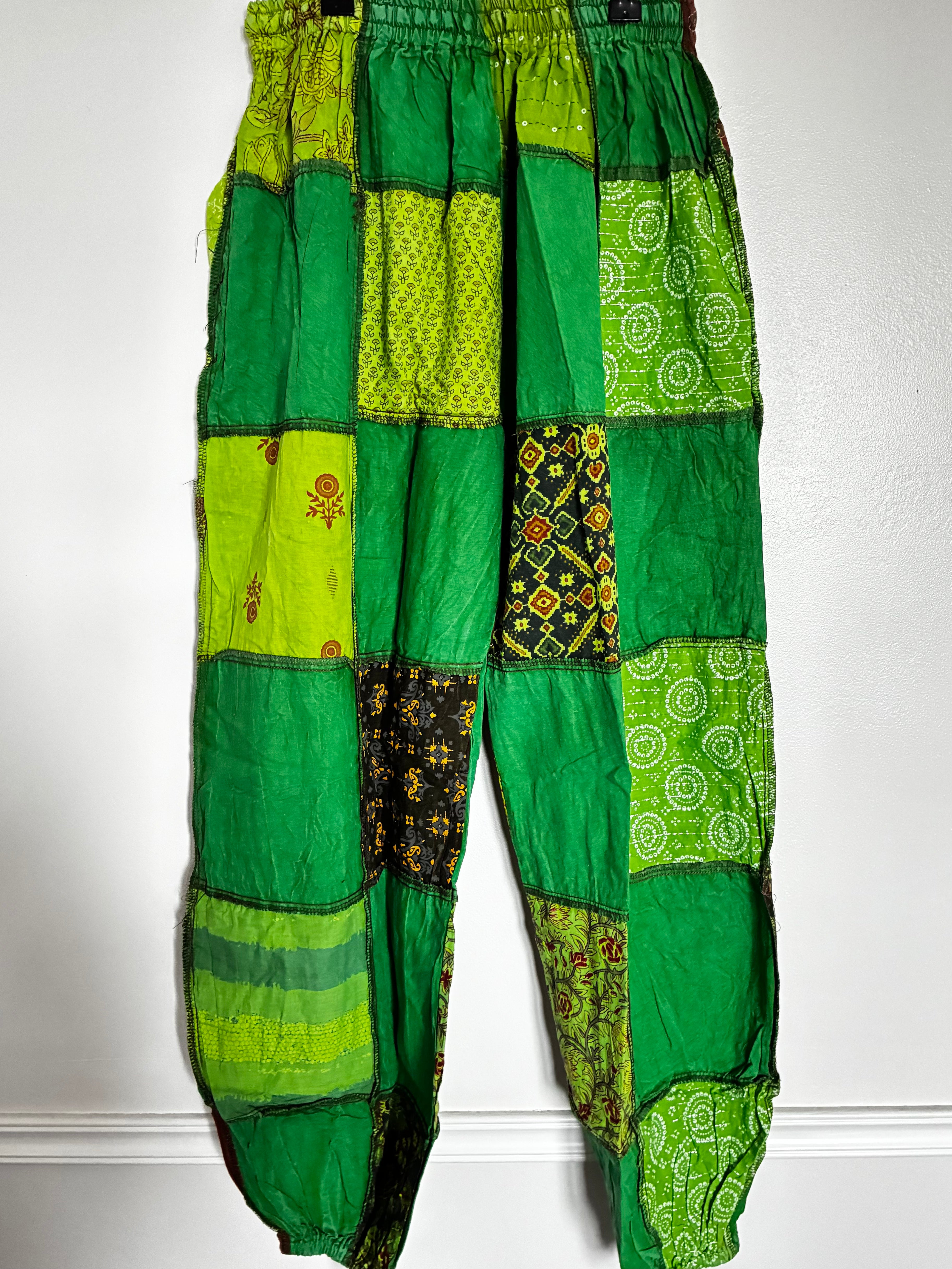 Green Patchwork Overlock Trousers