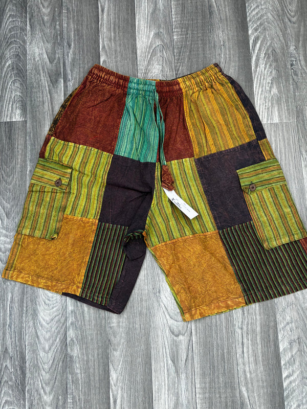 Multi Patchwork Cargo Shorts, L/XL