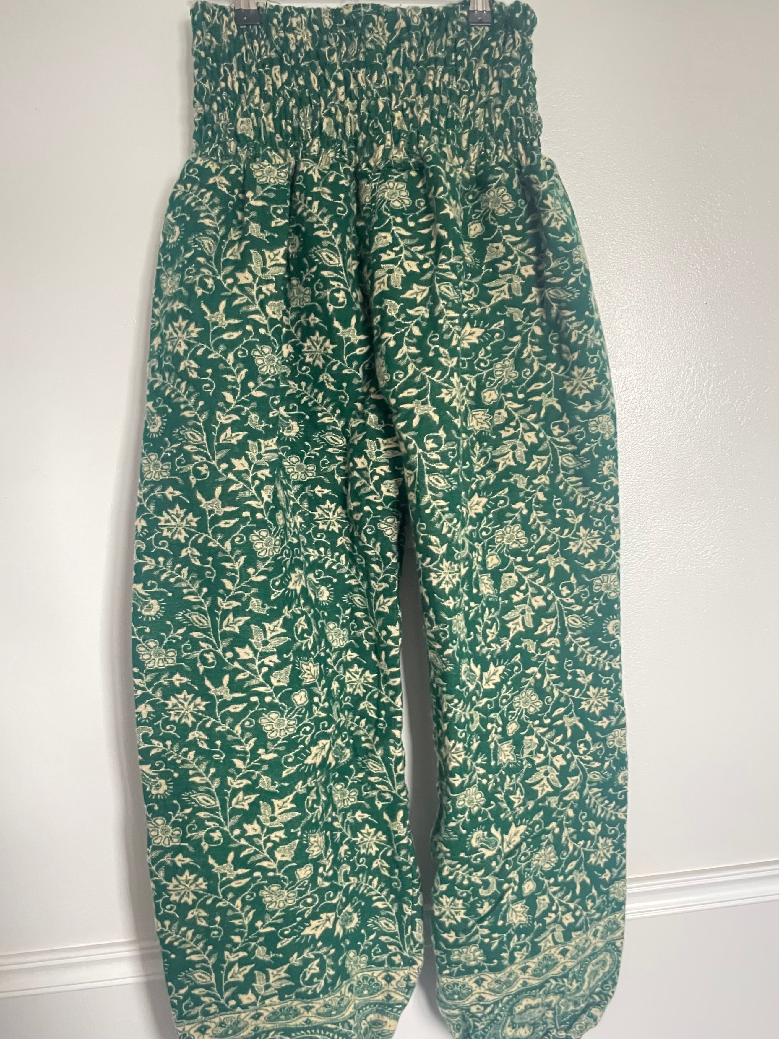 Snuggly Green Flowers Cashmelon Trousers, 24-50” Waist