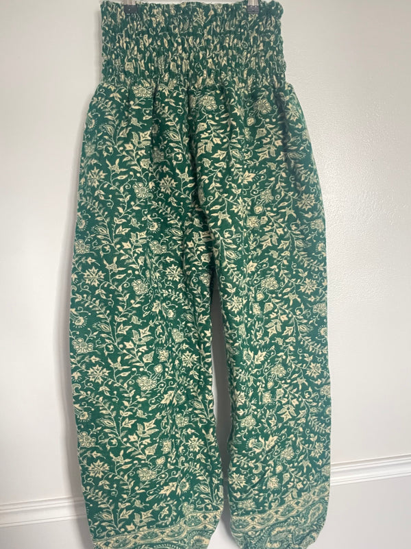 Snuggly Green Flowers Cashmelon Trousers, 24-50” Waist