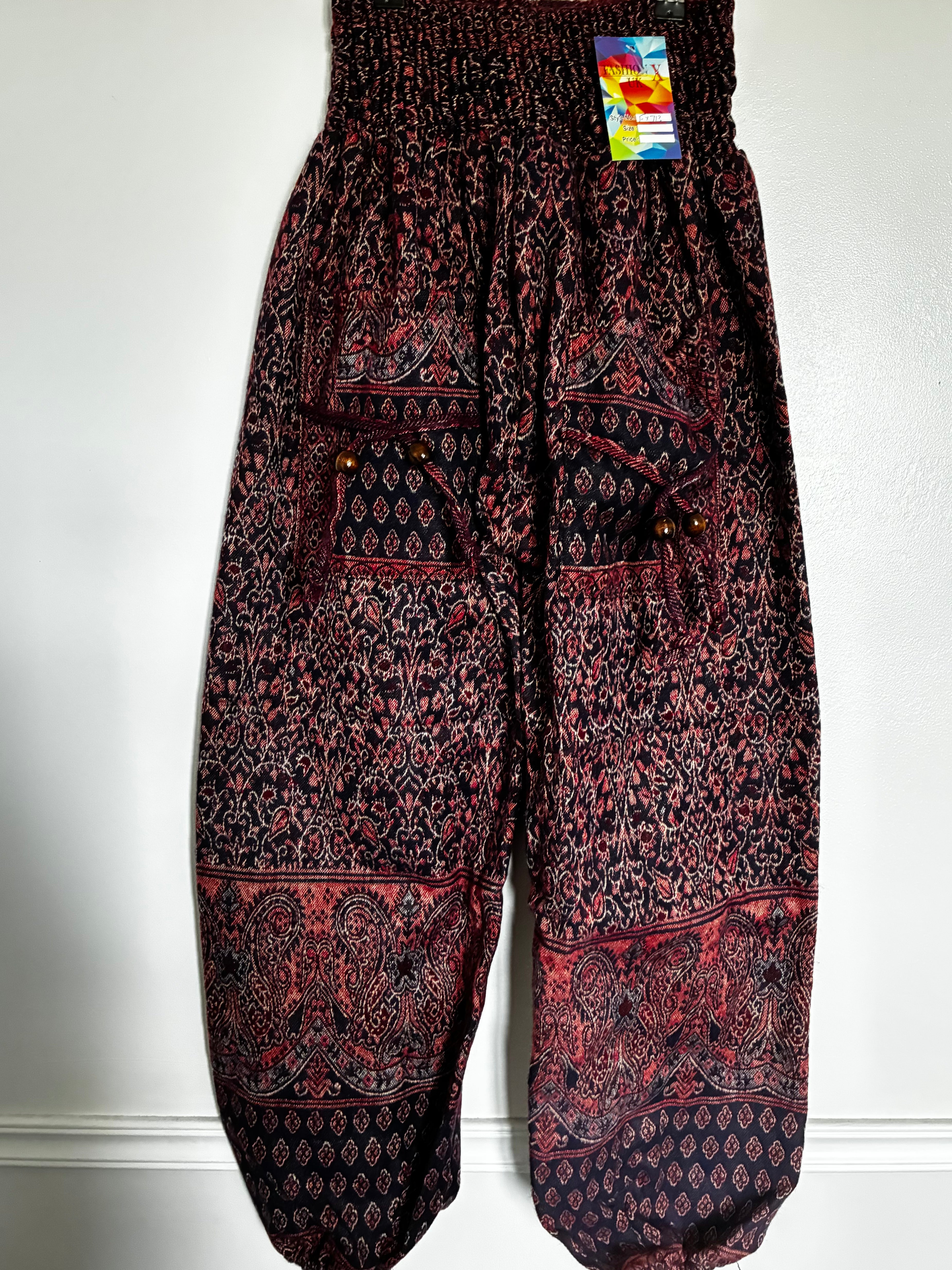 Fluffy Burgundy/Navy Paisley Cashmelon Trousers, 23"-44" Waist