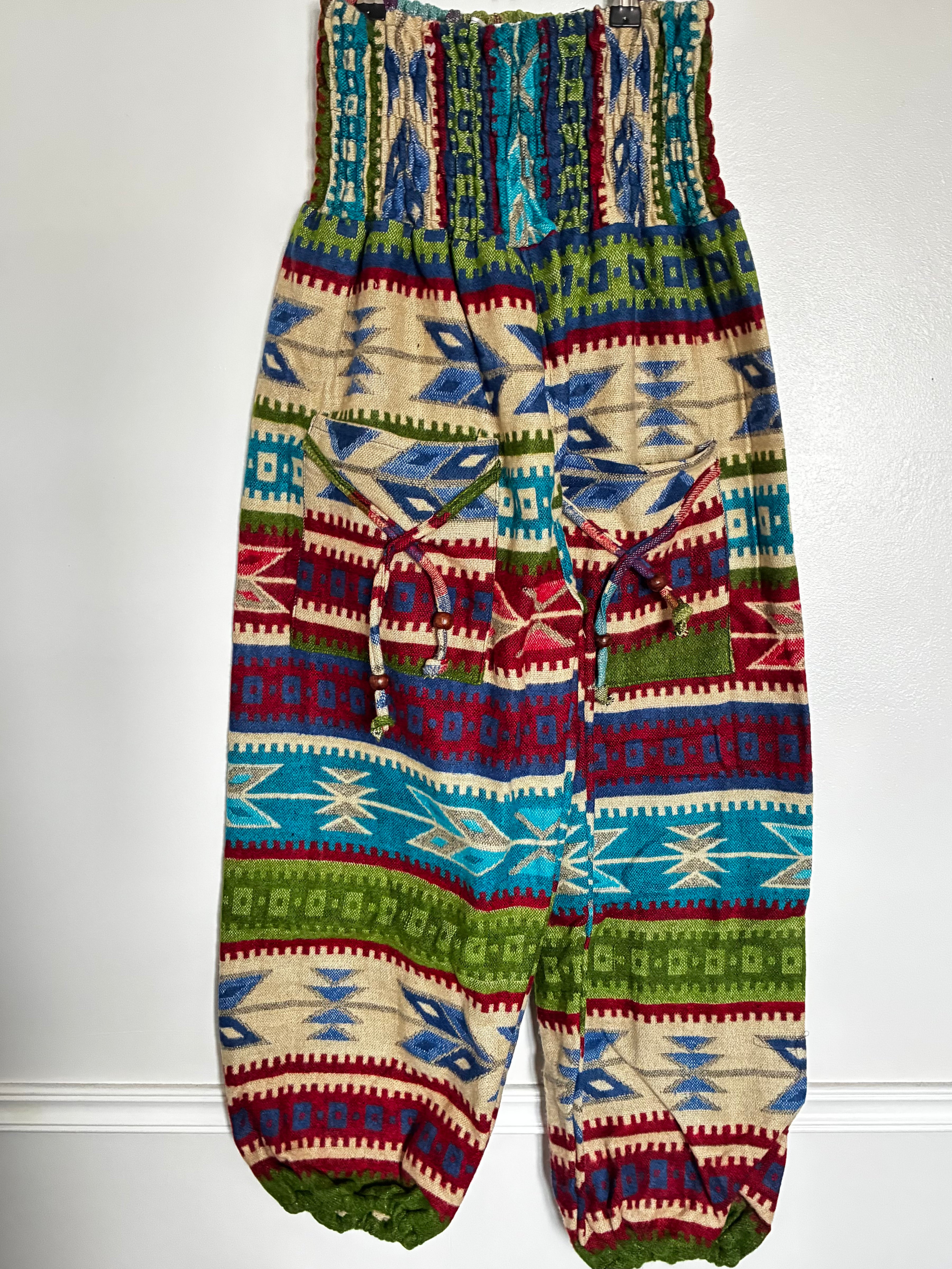 Fluffy Turquoise/Green Aztec Cashmelon Trousers, 22-44" Waist