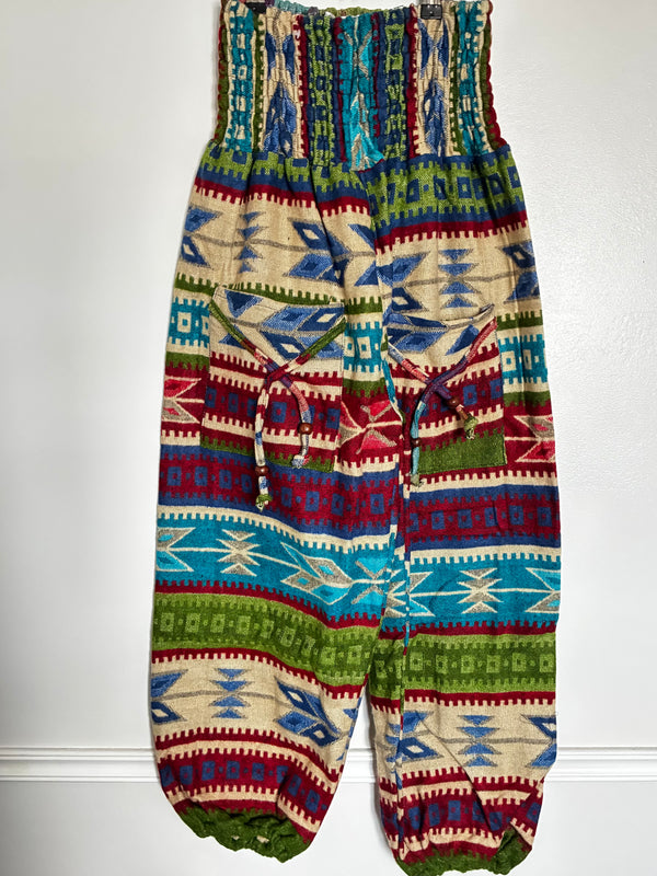 Fluffy Turquoise/Green Aztec Cashmelon Trousers, 22-44" Waist