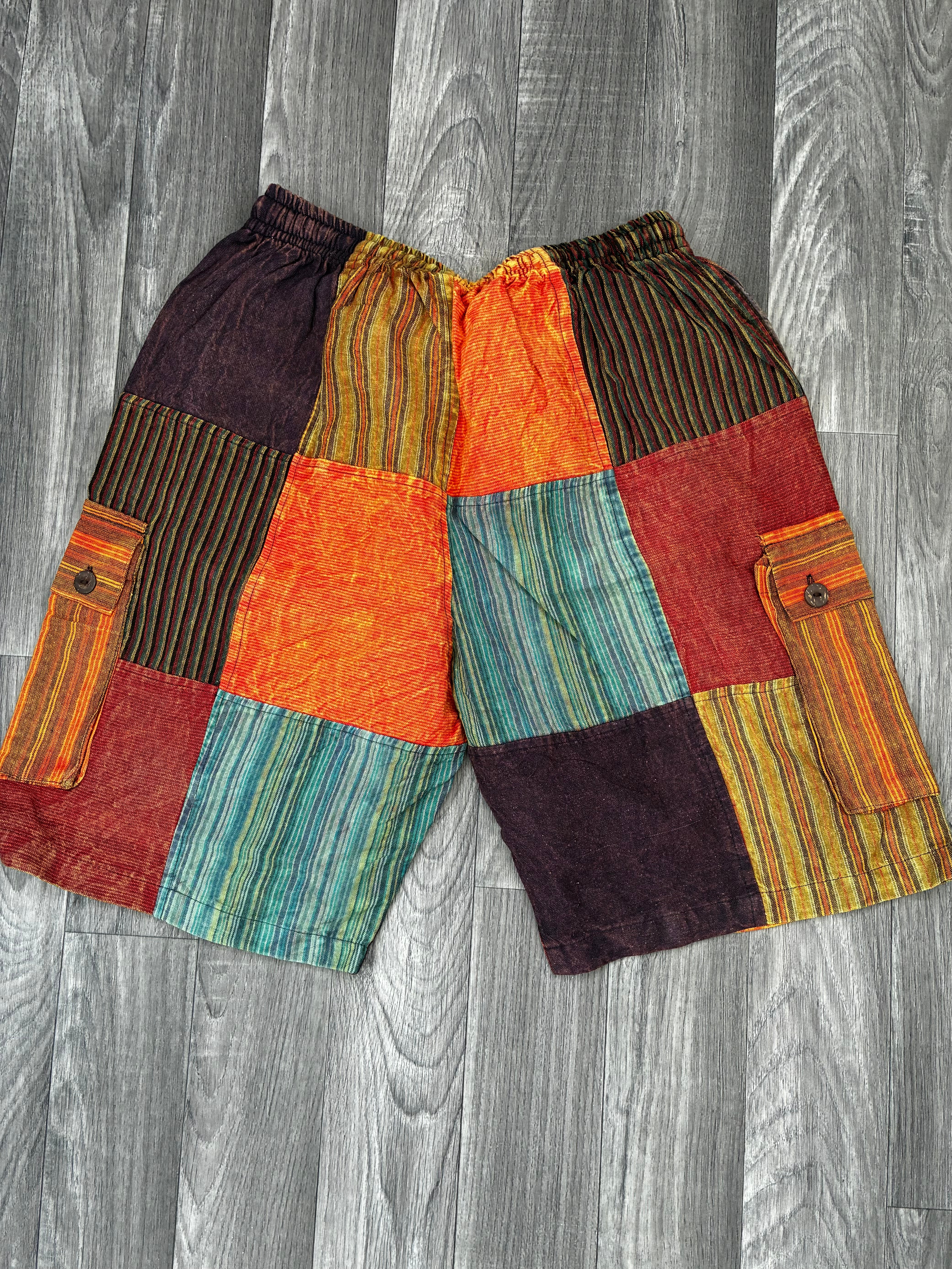 Multi Patchwork Cargo Shorts, S/M