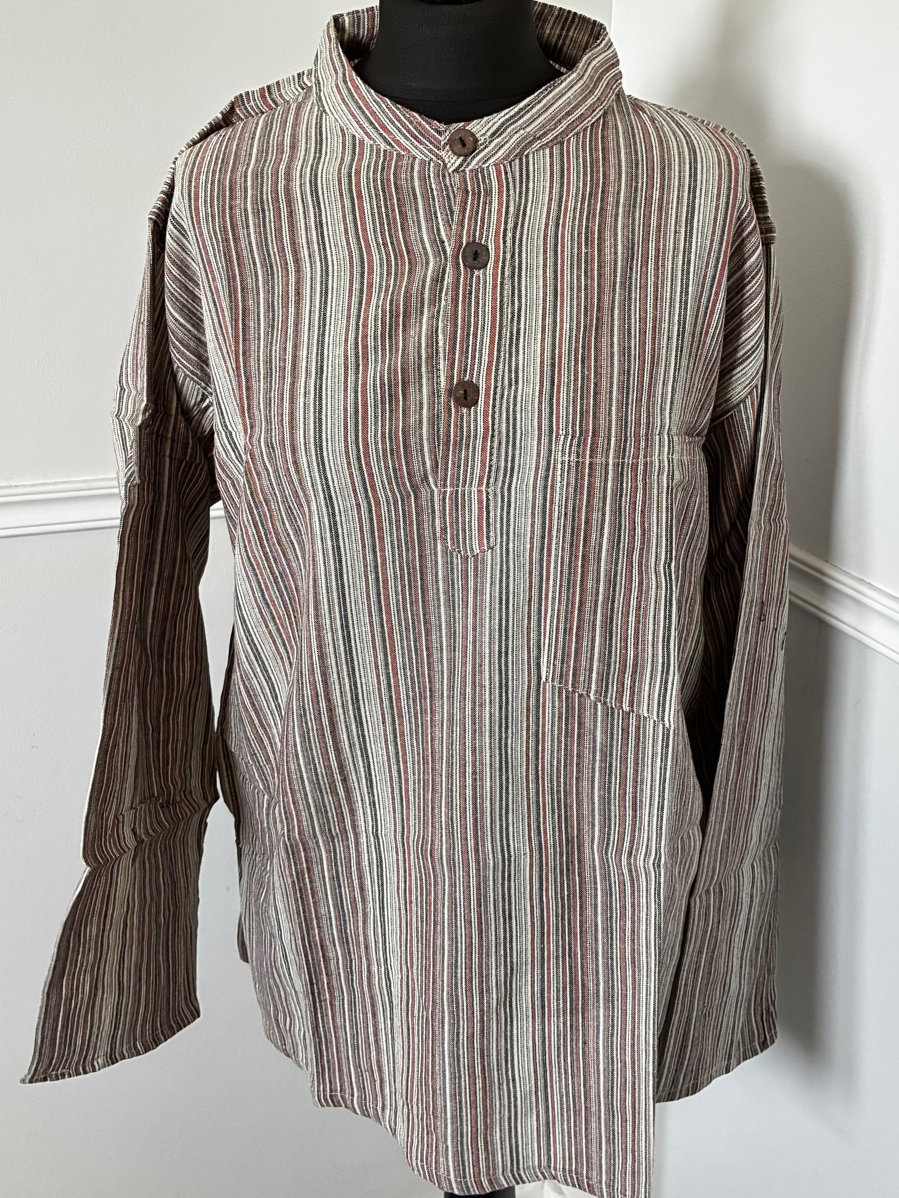 Beige/Brown Striped Cotton Shirt, XXL