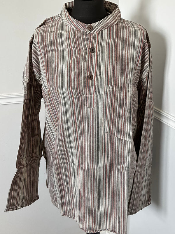 Beige/Brown Striped Cotton Shirt, XXL