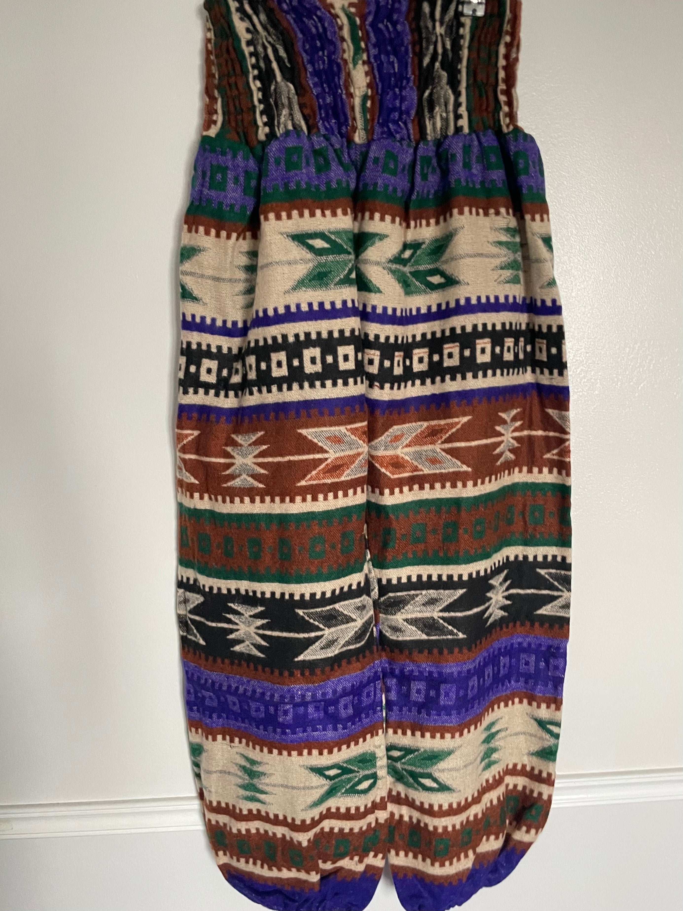 Snuggly Green/Purple/Brown Aztec Cashmelon Trousers, 24-44” Waist