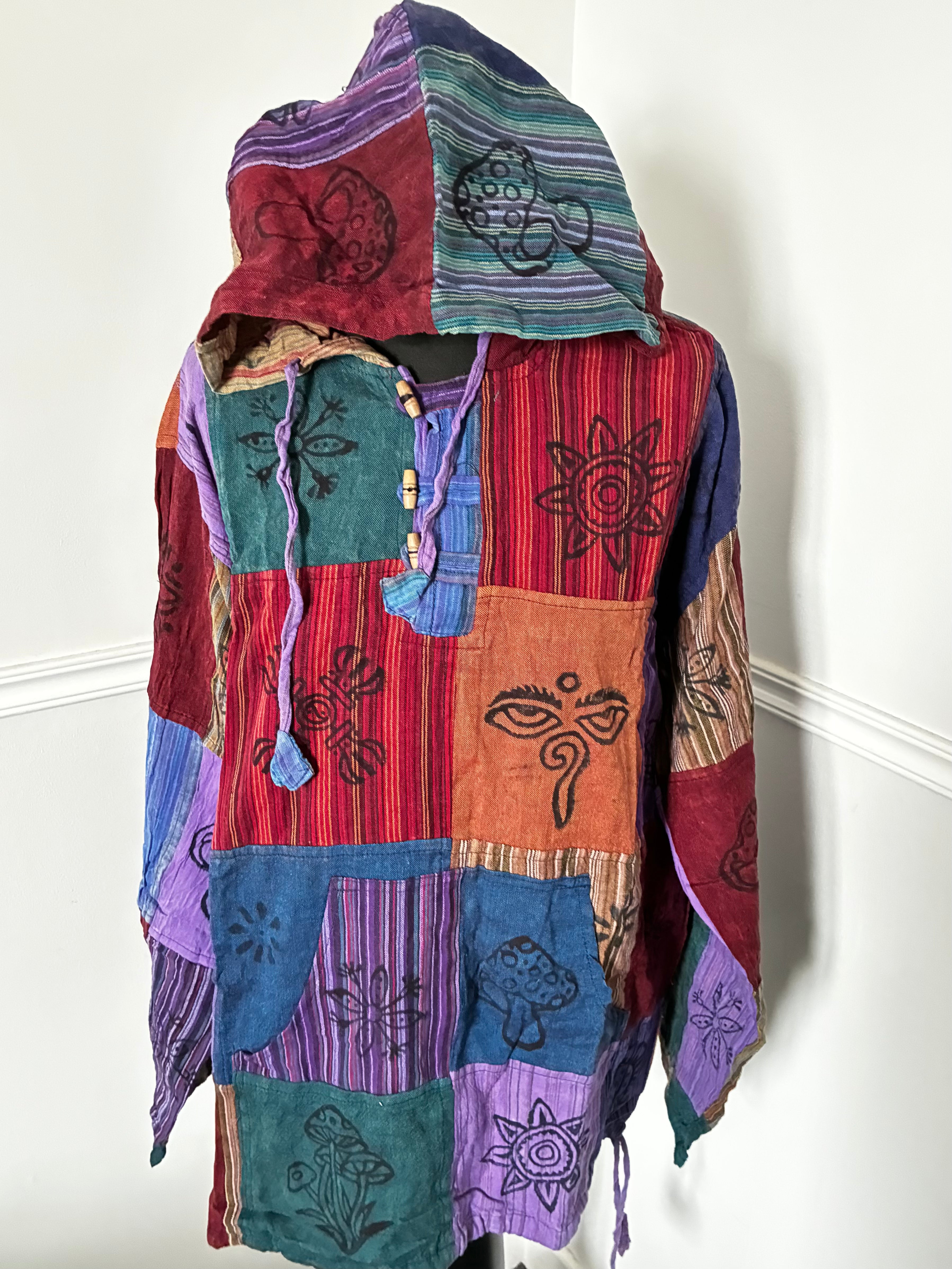 Patchwork Multi Hooded Shirt, XL