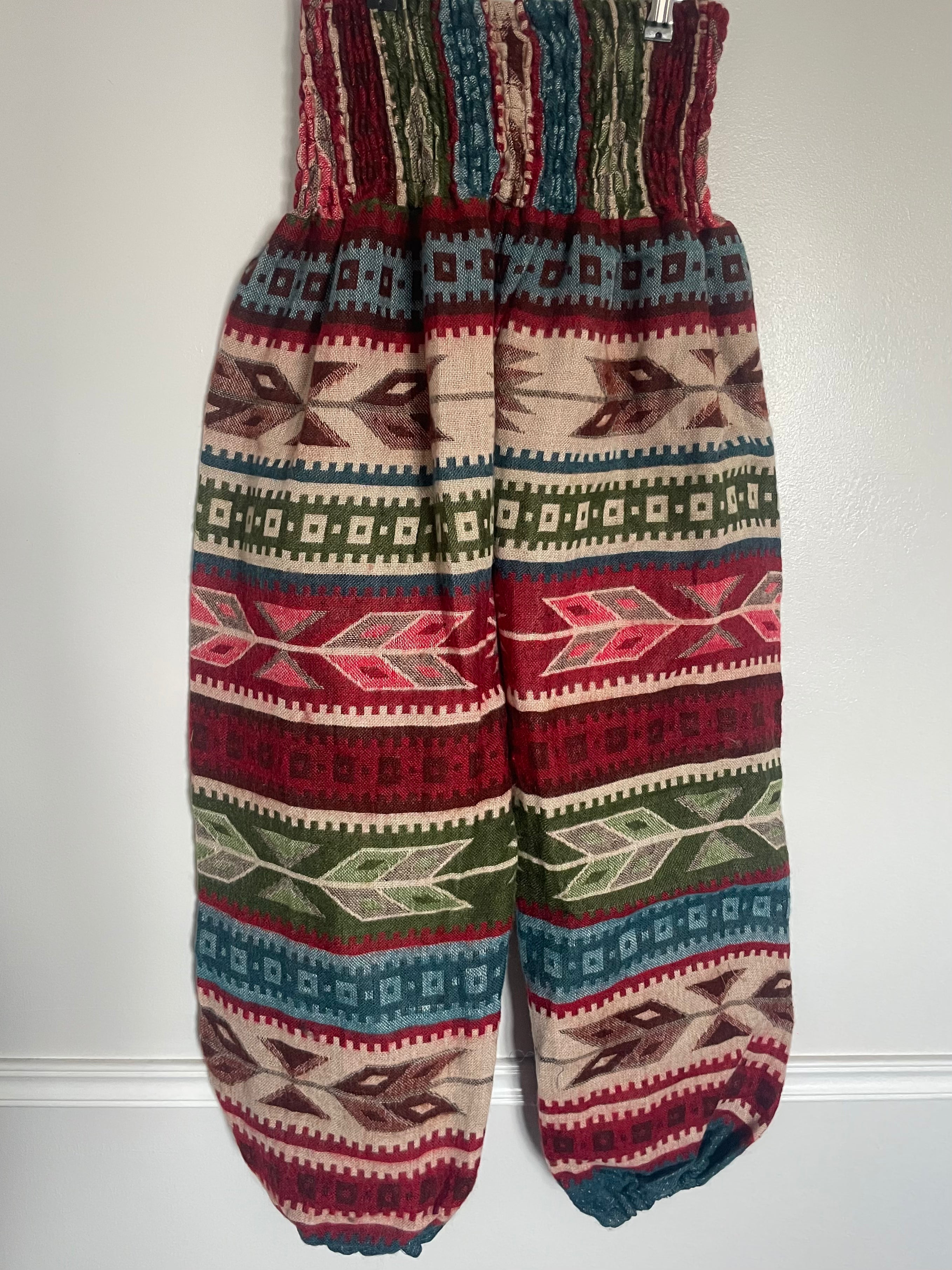 Snuggly Turquoise/Red Aztec Cashmelon Trousers, 26-49” Waist