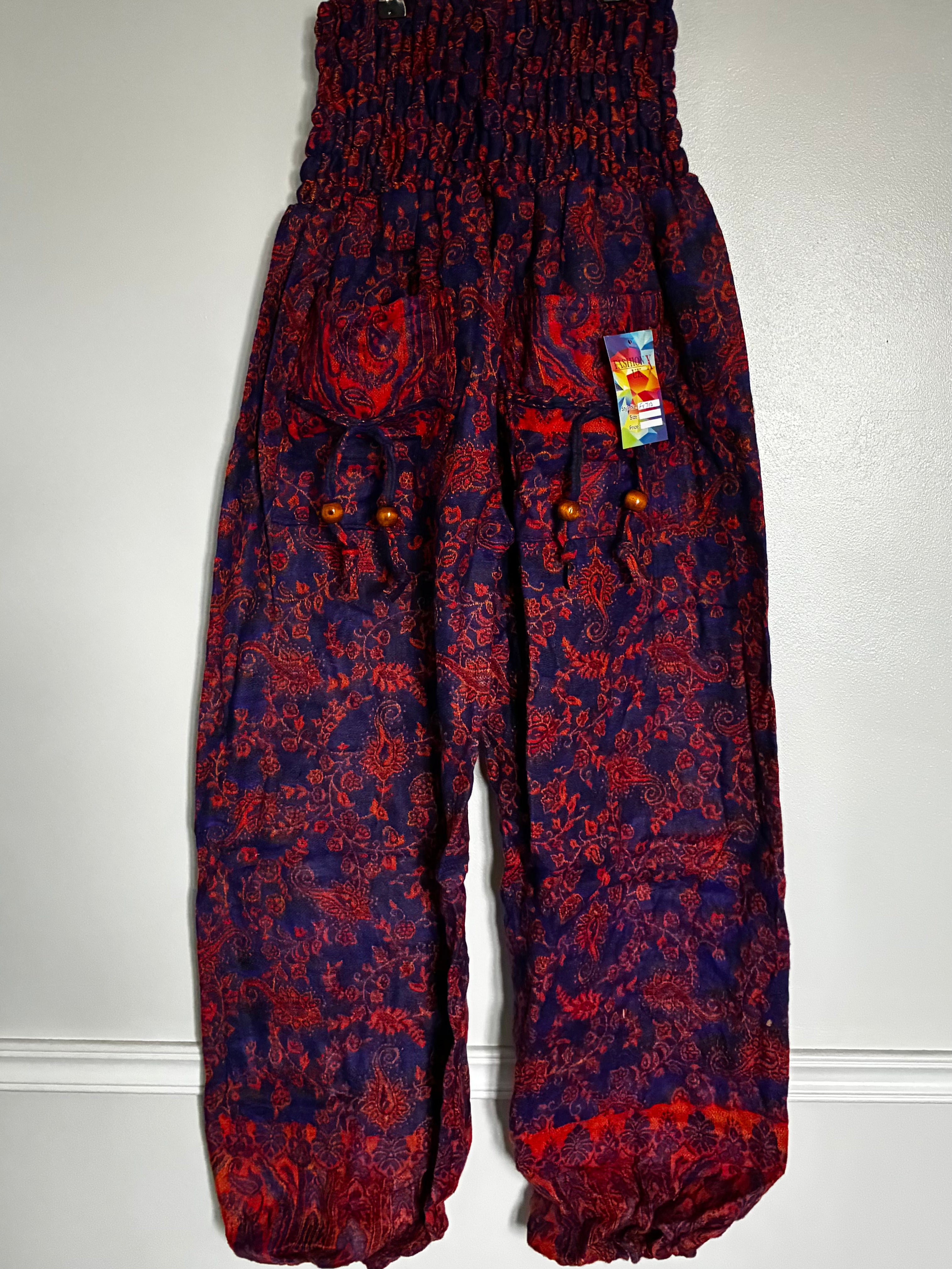 Fluffy Red/Blue Paisley Cashmelon Trousers, 22-48" Waist