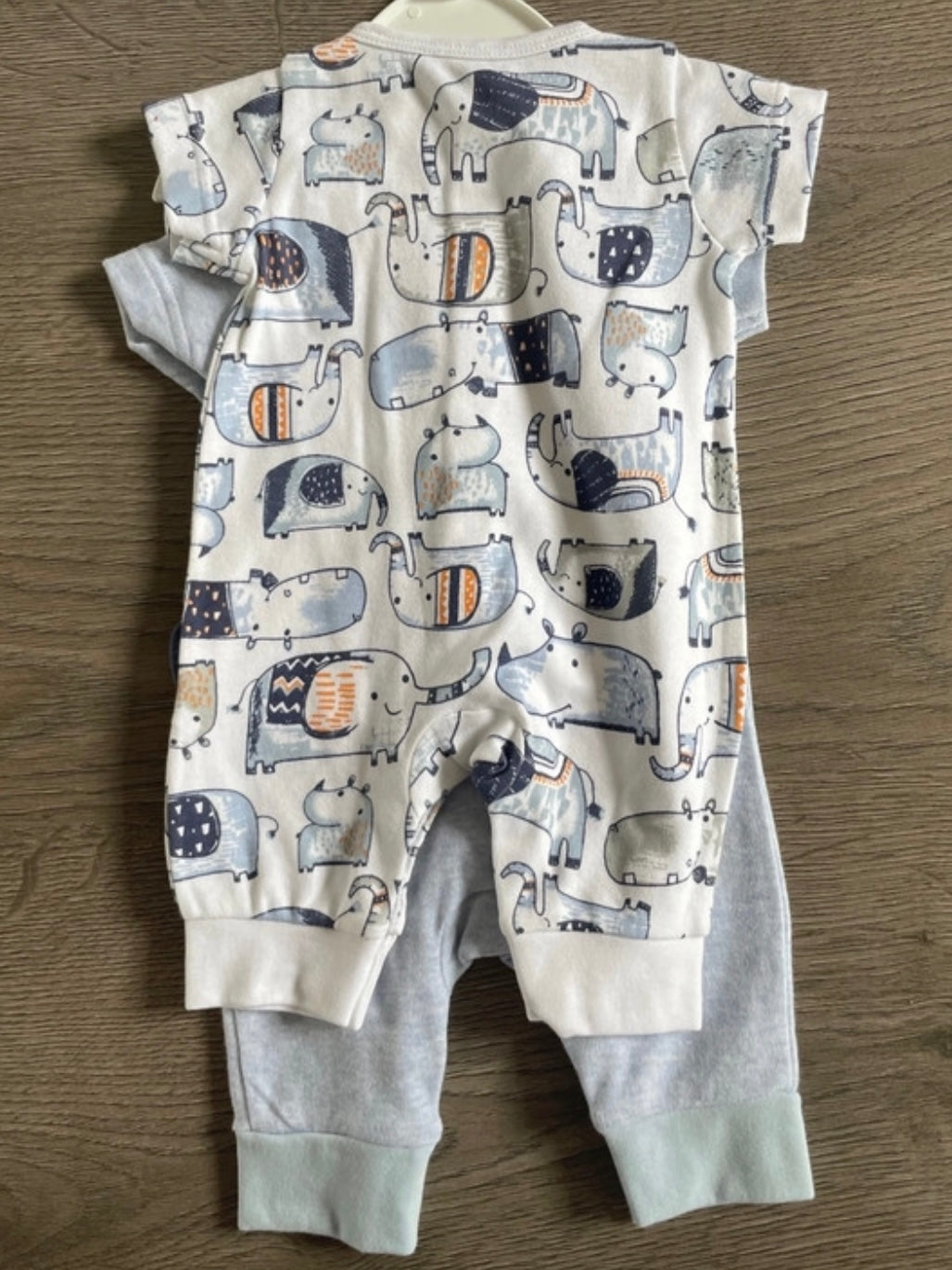 2 pack shortie elephant romper (up to 1 month)