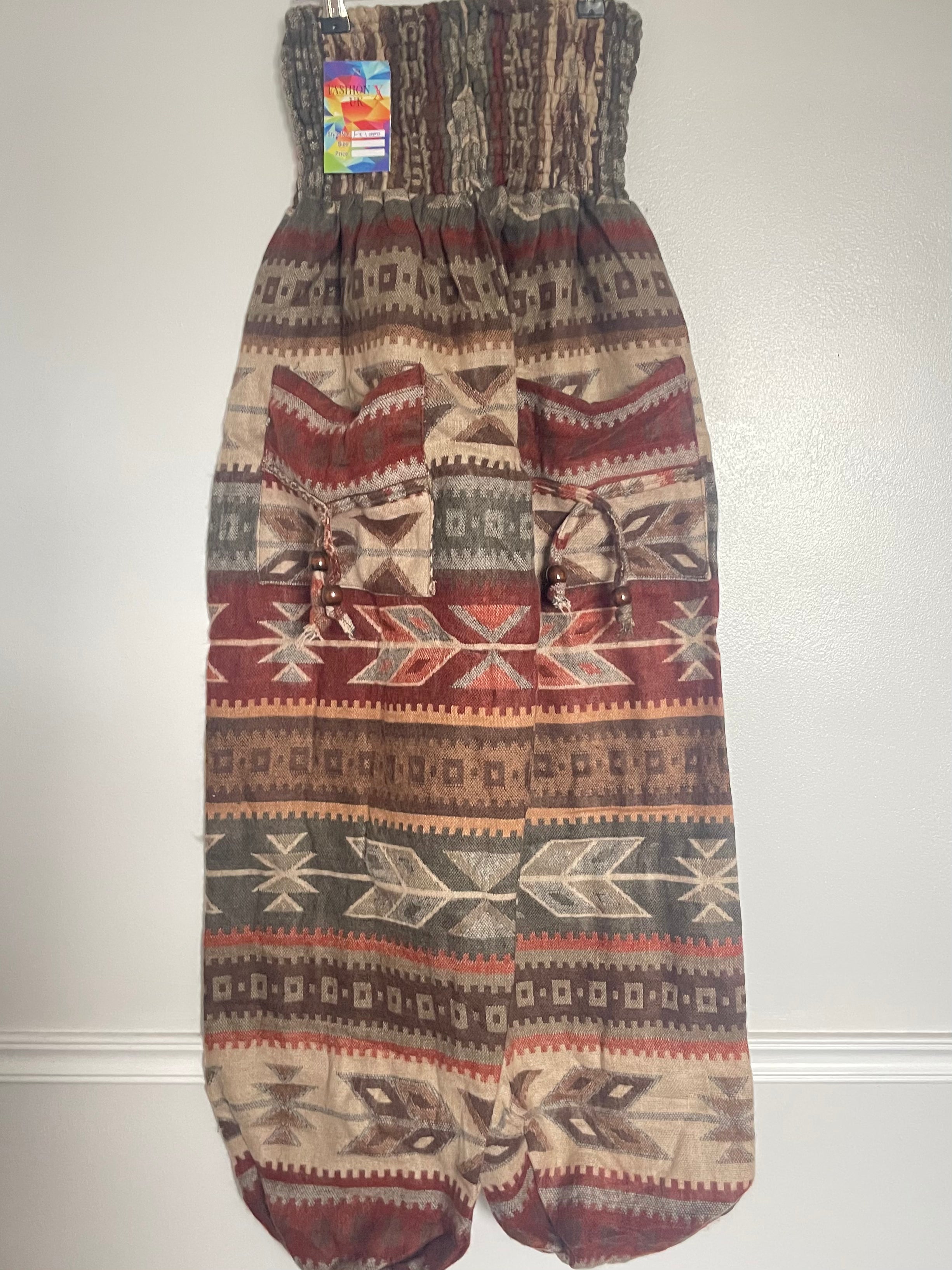 Snuggly Brown Aztec Cashmelon Trousers, 22-44” Waist