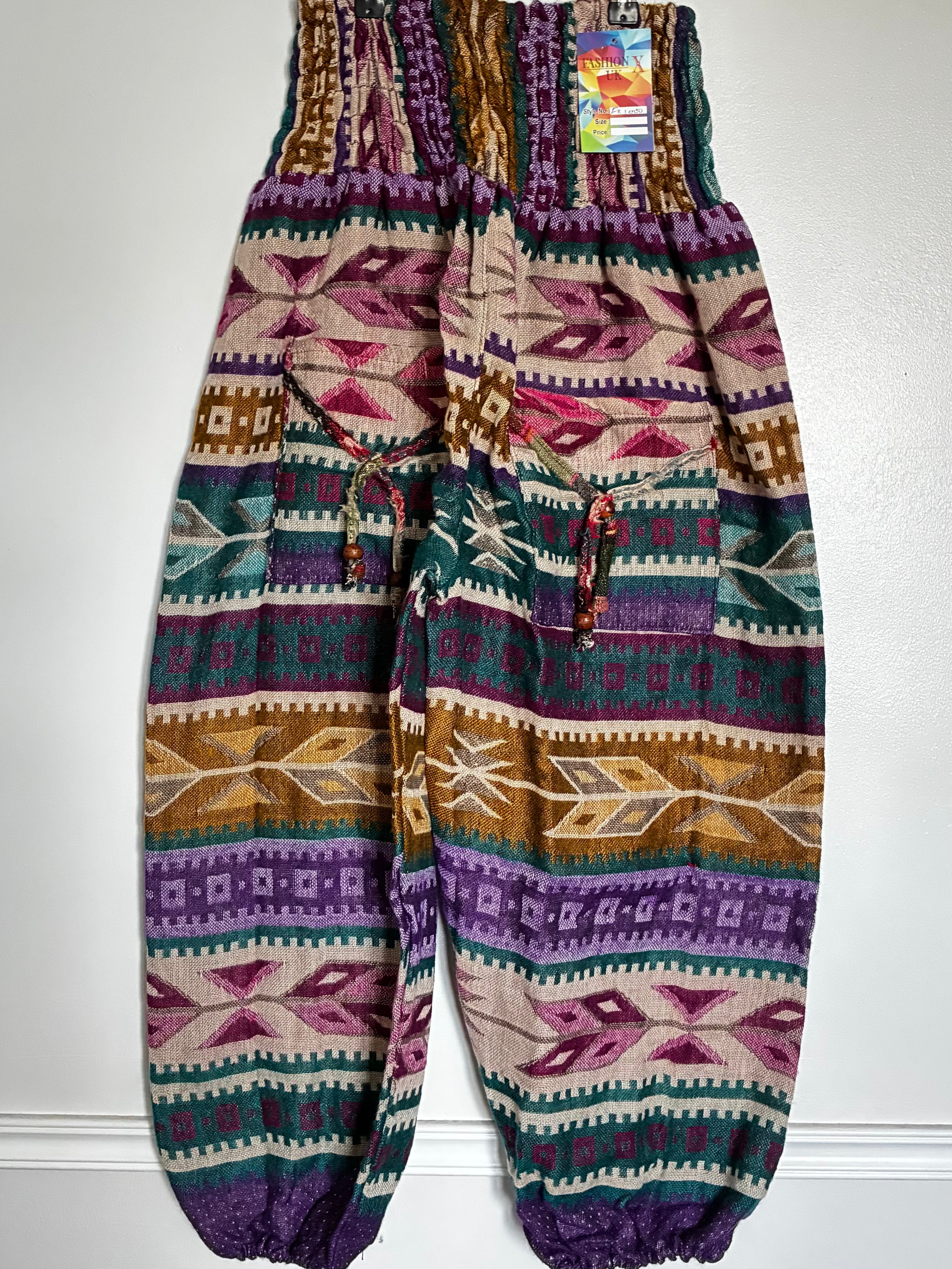 Fluffy Purple/Gold Aztec Cashmelon Trousers, 22-48"Waist