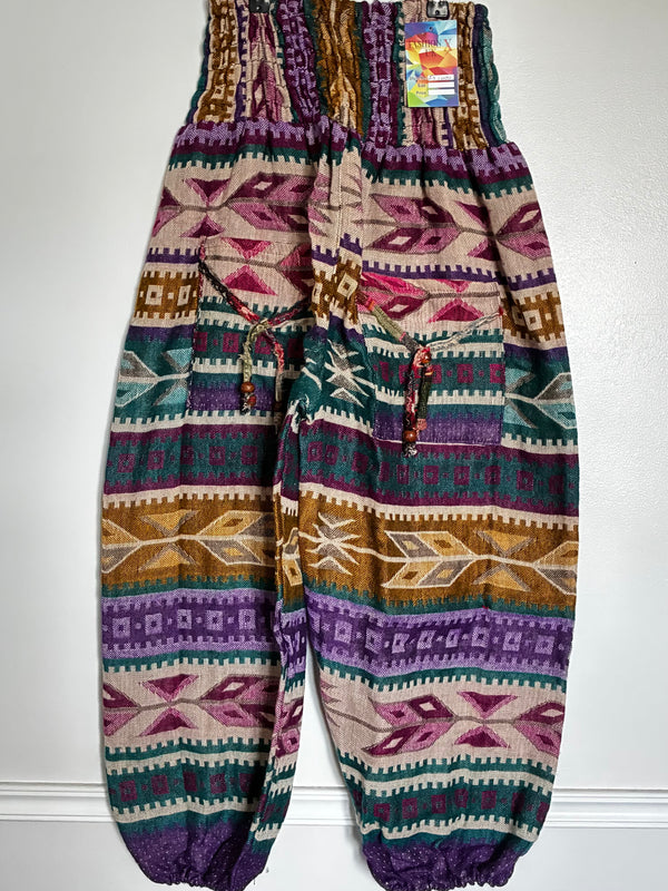 Fluffy Purple/Gold Aztec Cashmelon Trousers, 22-48"Waist