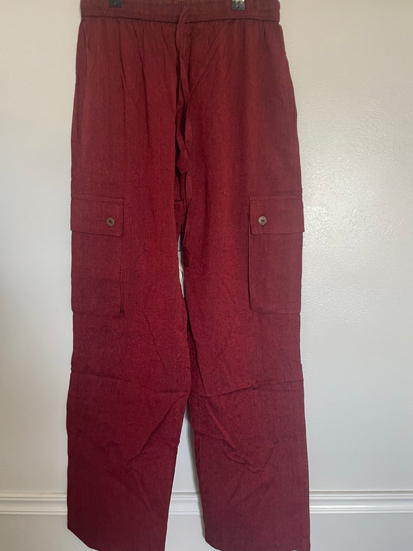 Burgundy Cotton Cargo Trousers, S/M