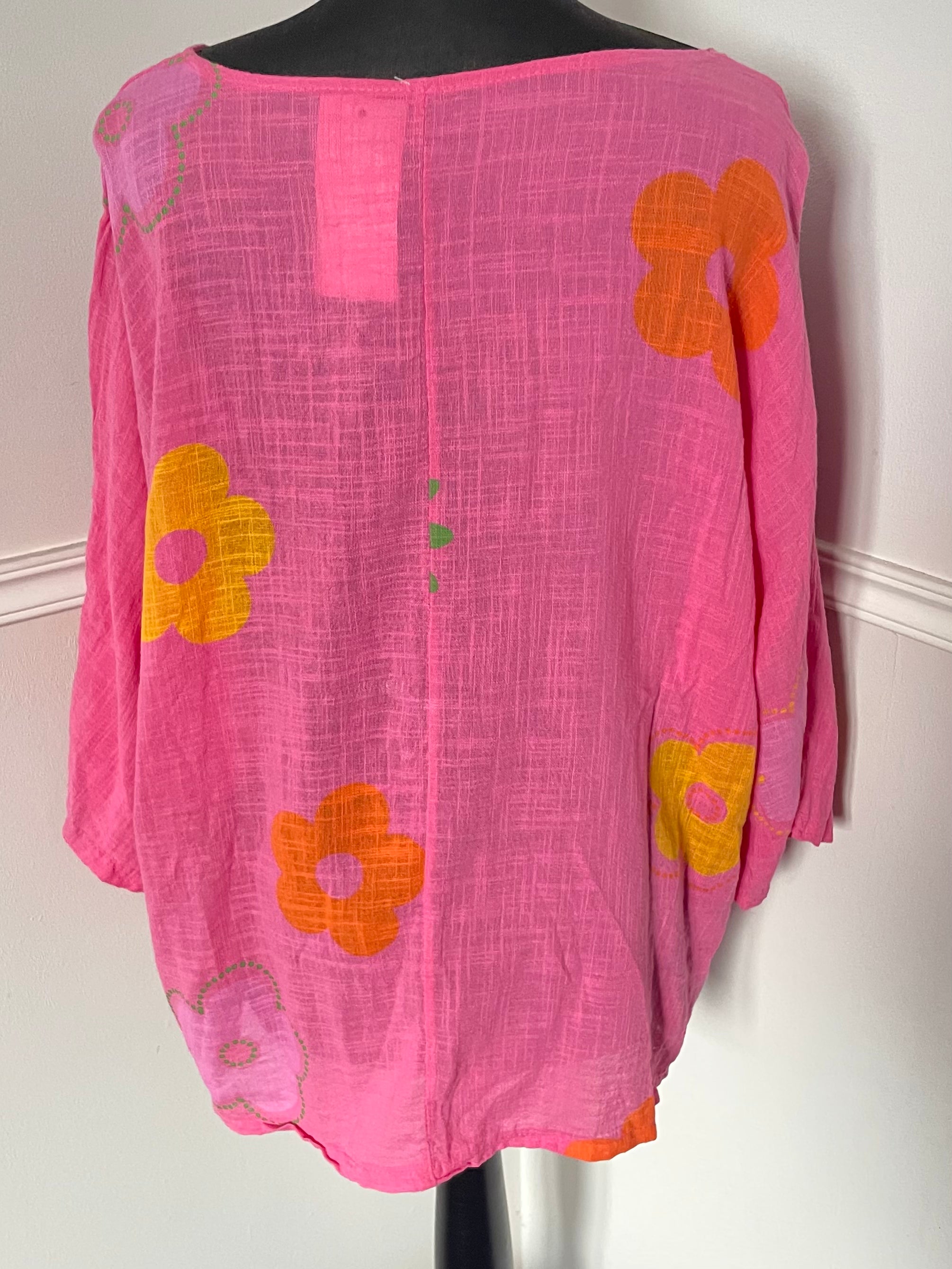 Bright Pink Hippy Floaty Flower Top