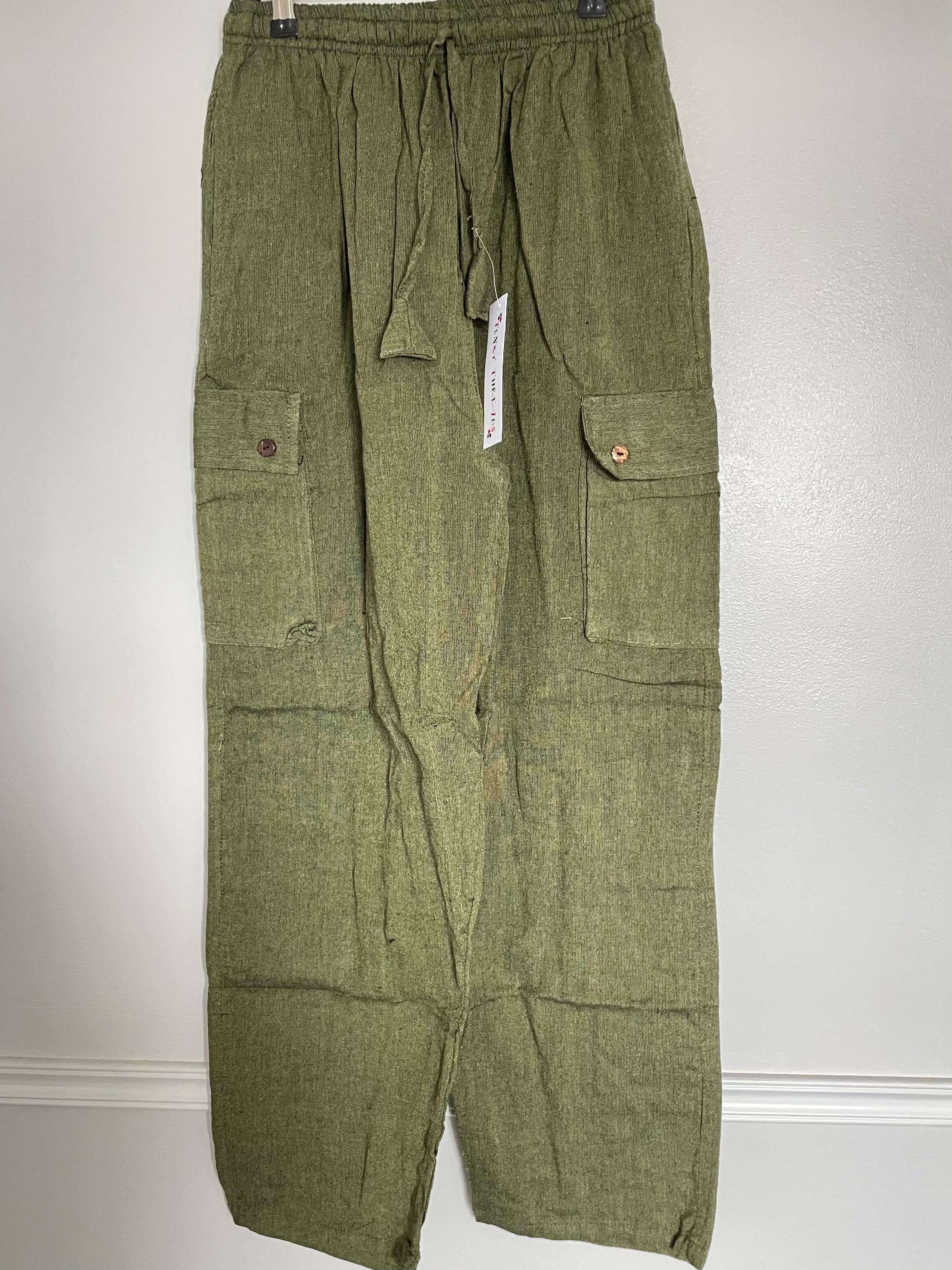 Olive Green Cotton Cargo Trousers, L