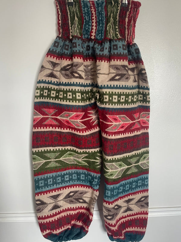 Snuggly Red/Green Aztec Cashmelon Trousers, 24-48” Waist
